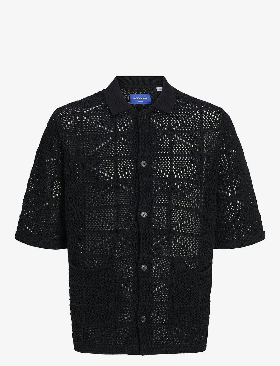Jack & Jones - JORRETIRO CROCHET KNIT POLO SE25 - kurzarmhemden - black - 0