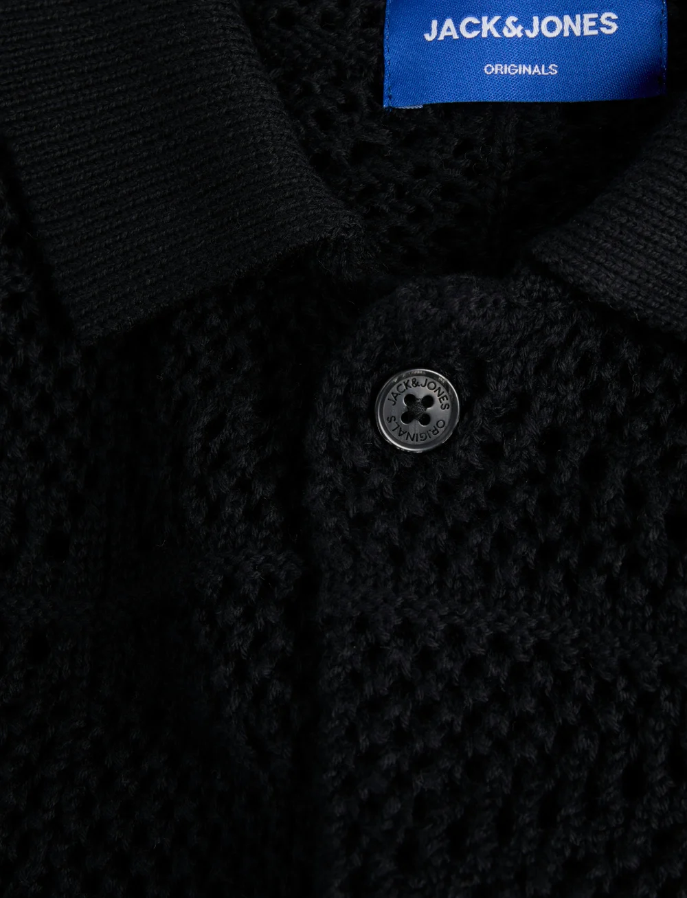 Jack & Jones - JORRETIRO CROCHET KNIT POLO SE25 - kurzarmhemden - black - 2