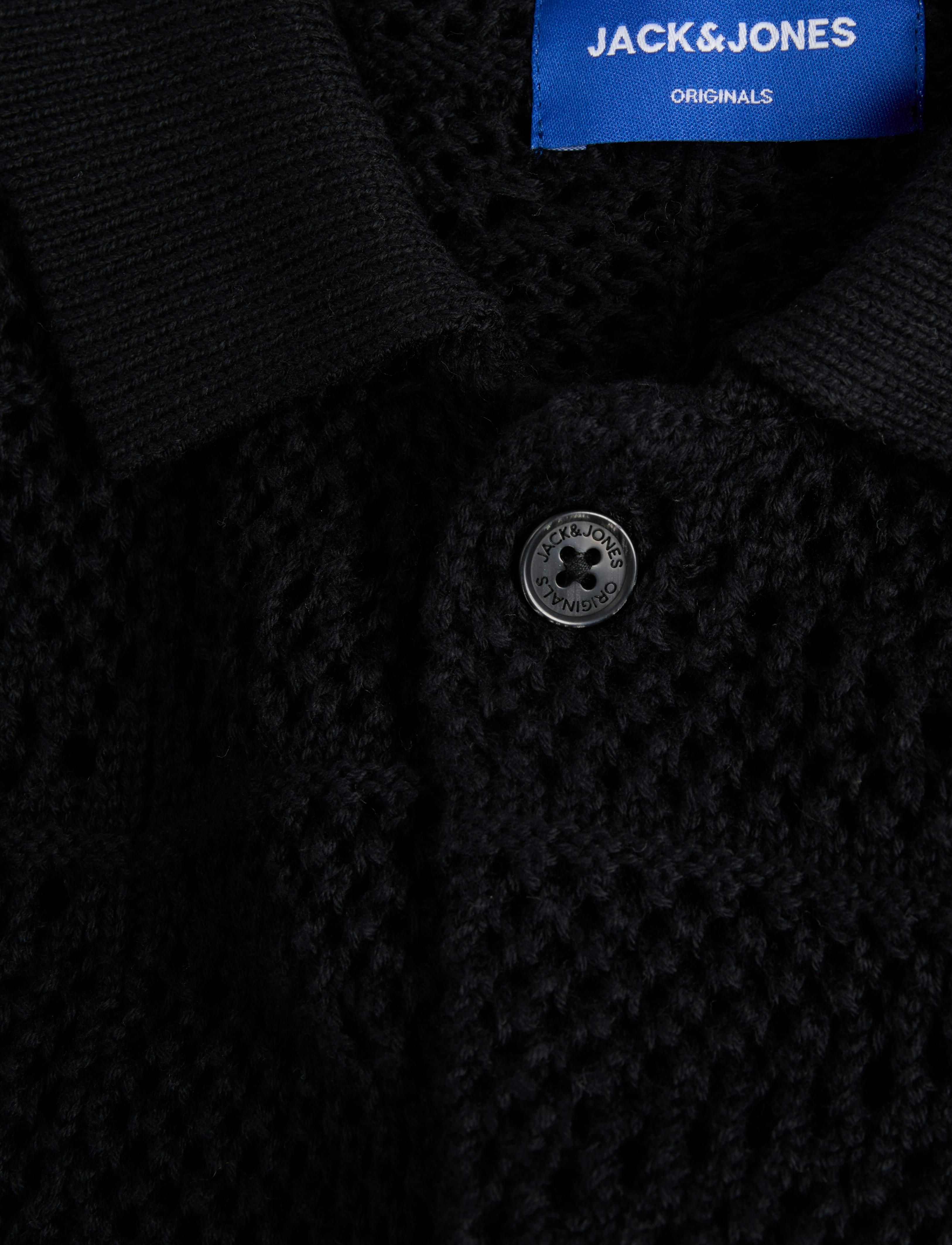 Jack & Jones - JORRETIRO CROCHET KNIT POLO SE25 - kortærmede skjorter - black - 2