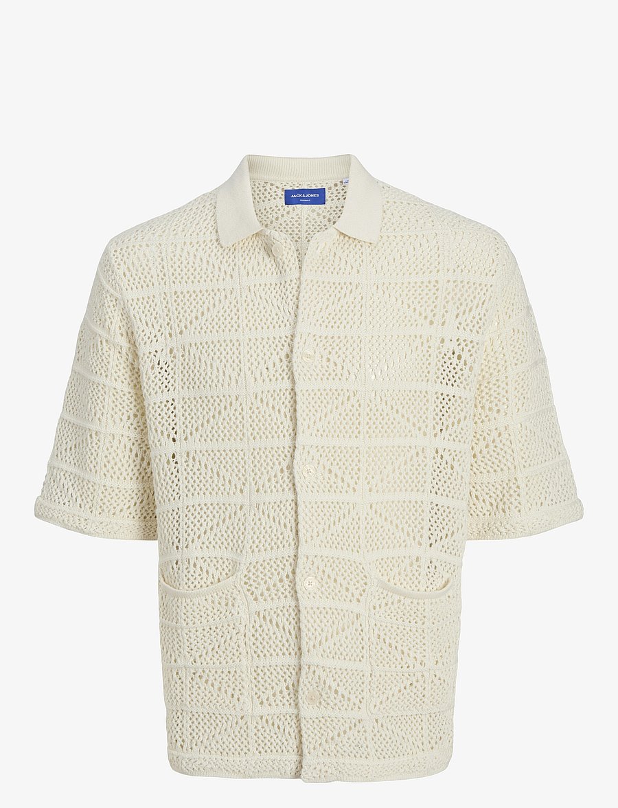 Jack & Jones - JORRETIRO CROCHET KNIT POLO SE25 - kurzarmhemden - sea salt - 0