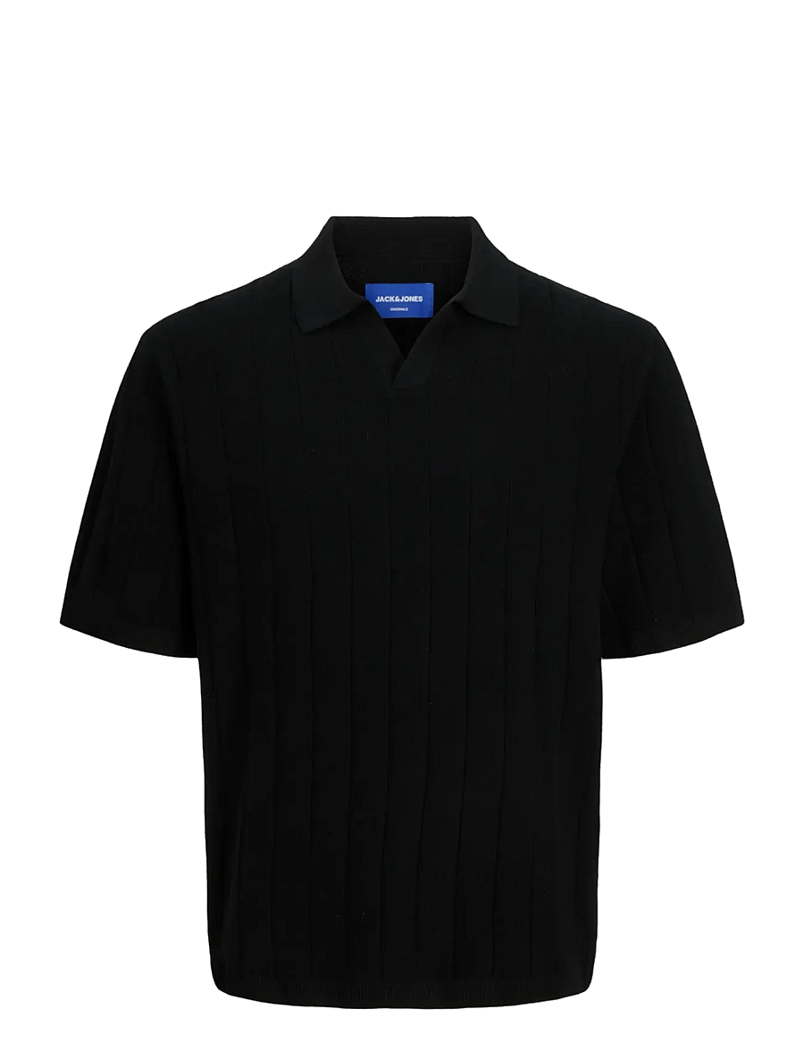 Jack & Jones - JORVARENNA KNIT SS SPLIT NECK - lyhythihaiset - black - 1