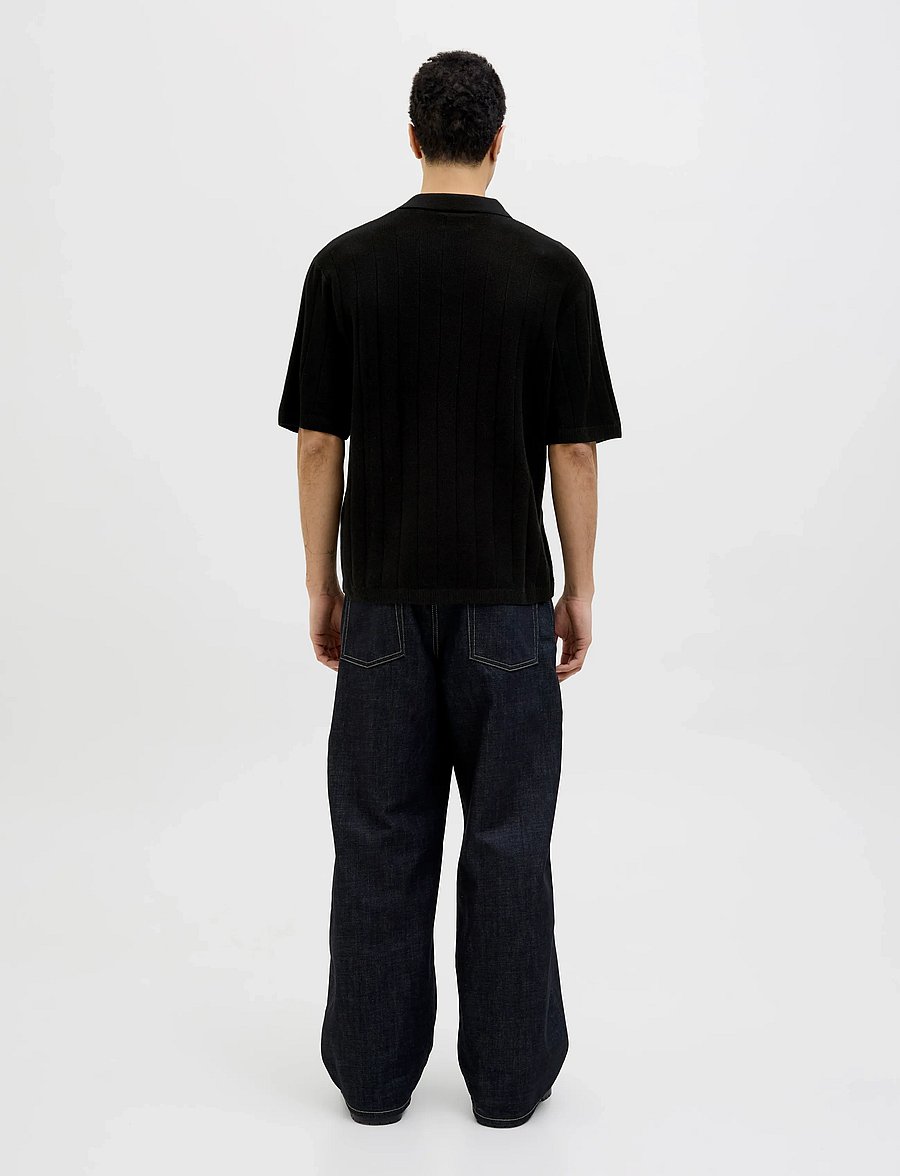 Jack & Jones - JORVARENNA KNIT SS SPLIT NECK - lyhythihaiset - black - 2