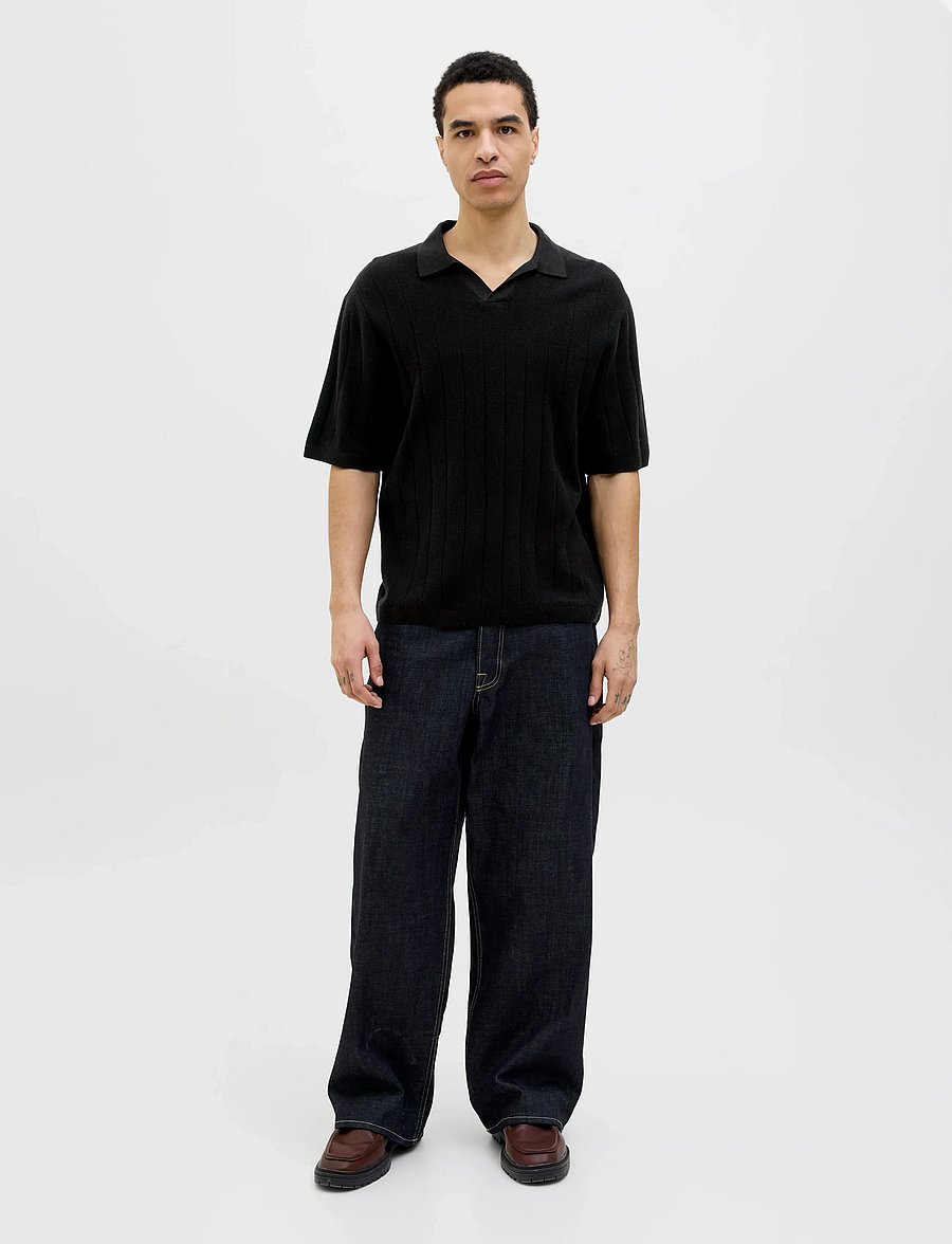 Jack & Jones - JORVARENNA KNIT SS SPLIT NECK - lyhythihaiset - black - 3