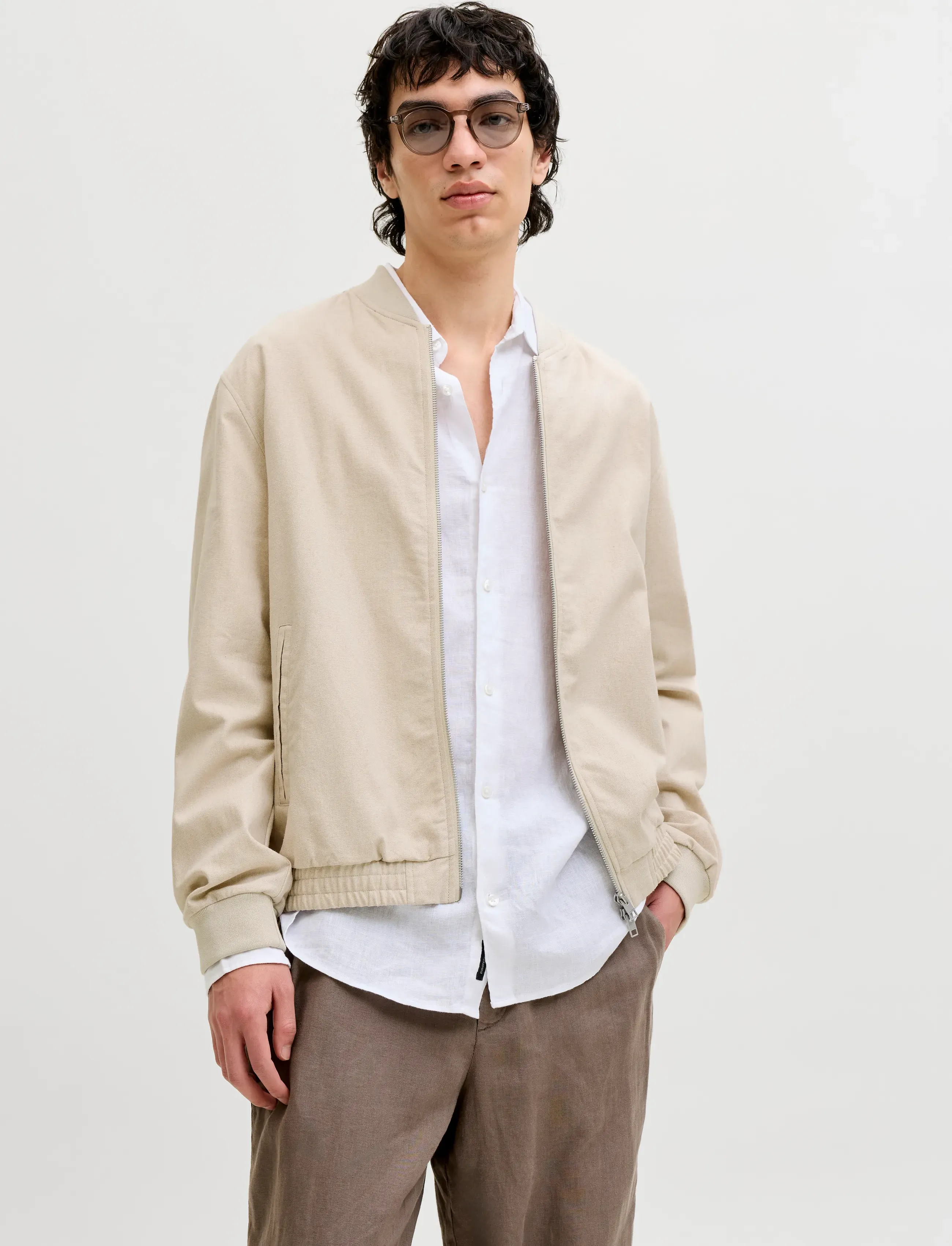 Jack & Jones JPRBLALEISTER LINEN BLEND BOMBER JKT LN - Bomber Jackets - ANCIENT SCROLL / cream