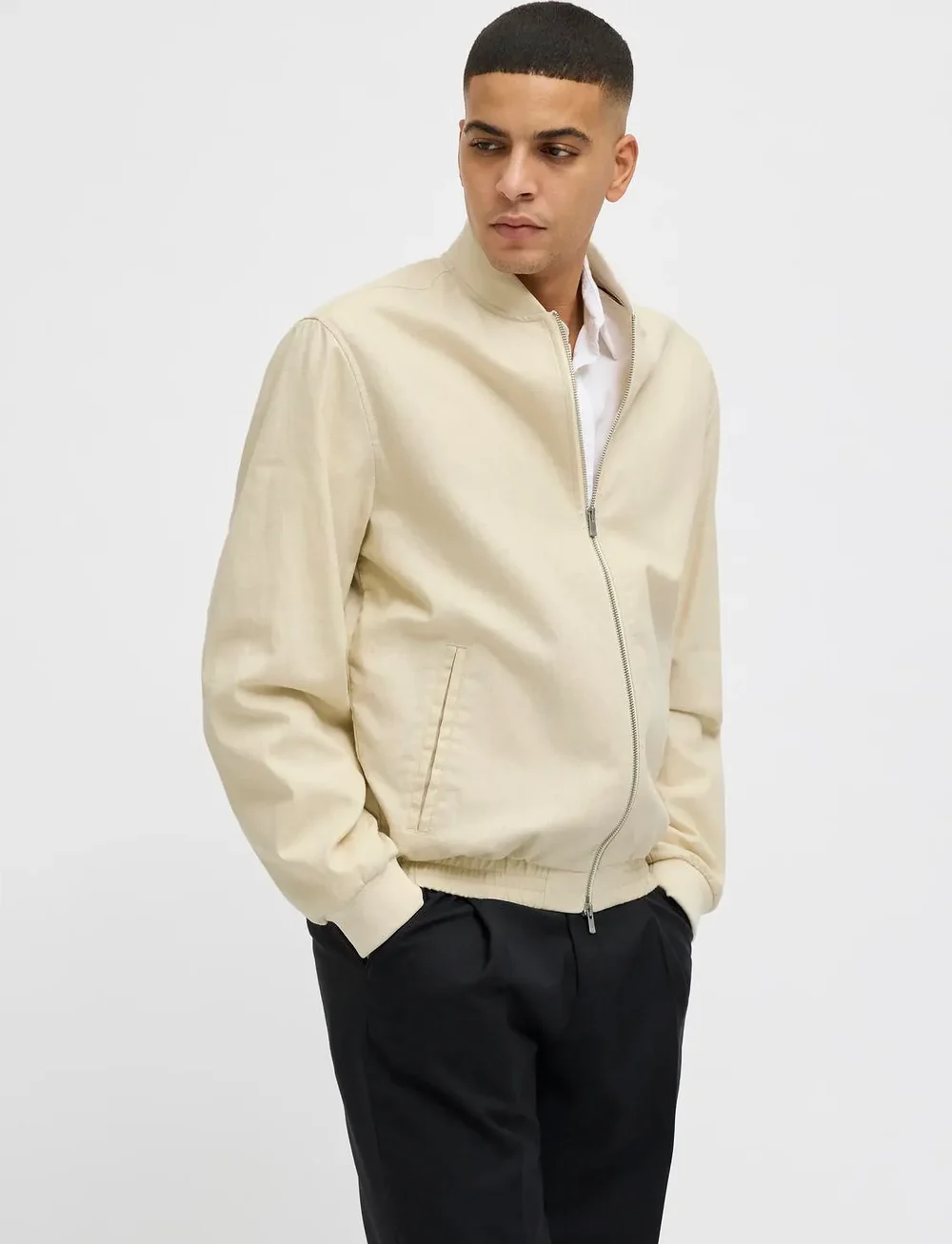 Jack & Jones - JPRBLALEISTER LINEN BLEND BOMBER JKT LN - fall jackets - whitecap gray - 0