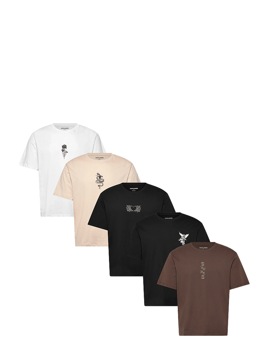 Jack & Jones - JJWOLFIE TEE SS CREW NECK 5PK MP - multipack t-shirts - chocolate brown - 0