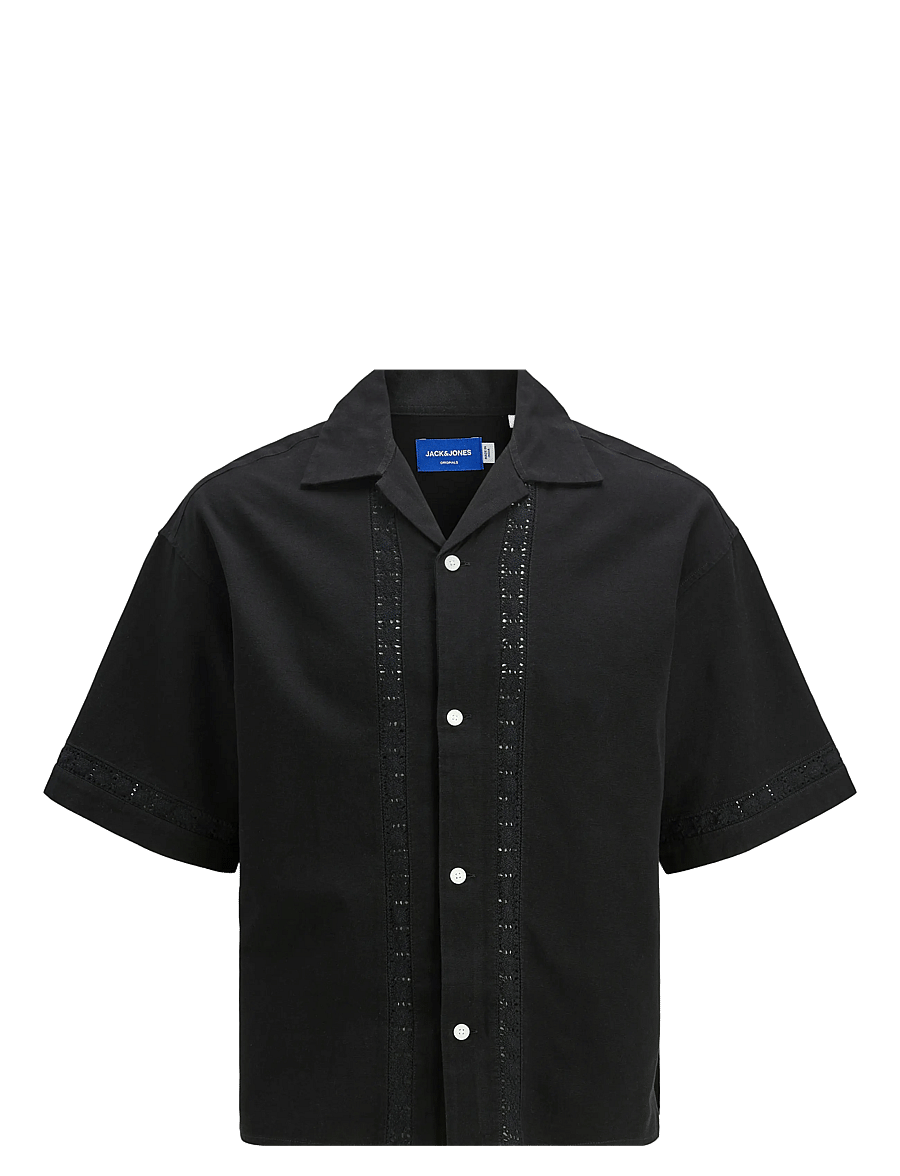 Jack & Jones - JORMARRAKECH DETAIL SHIRT SS - kurzarmhemden - black - 1