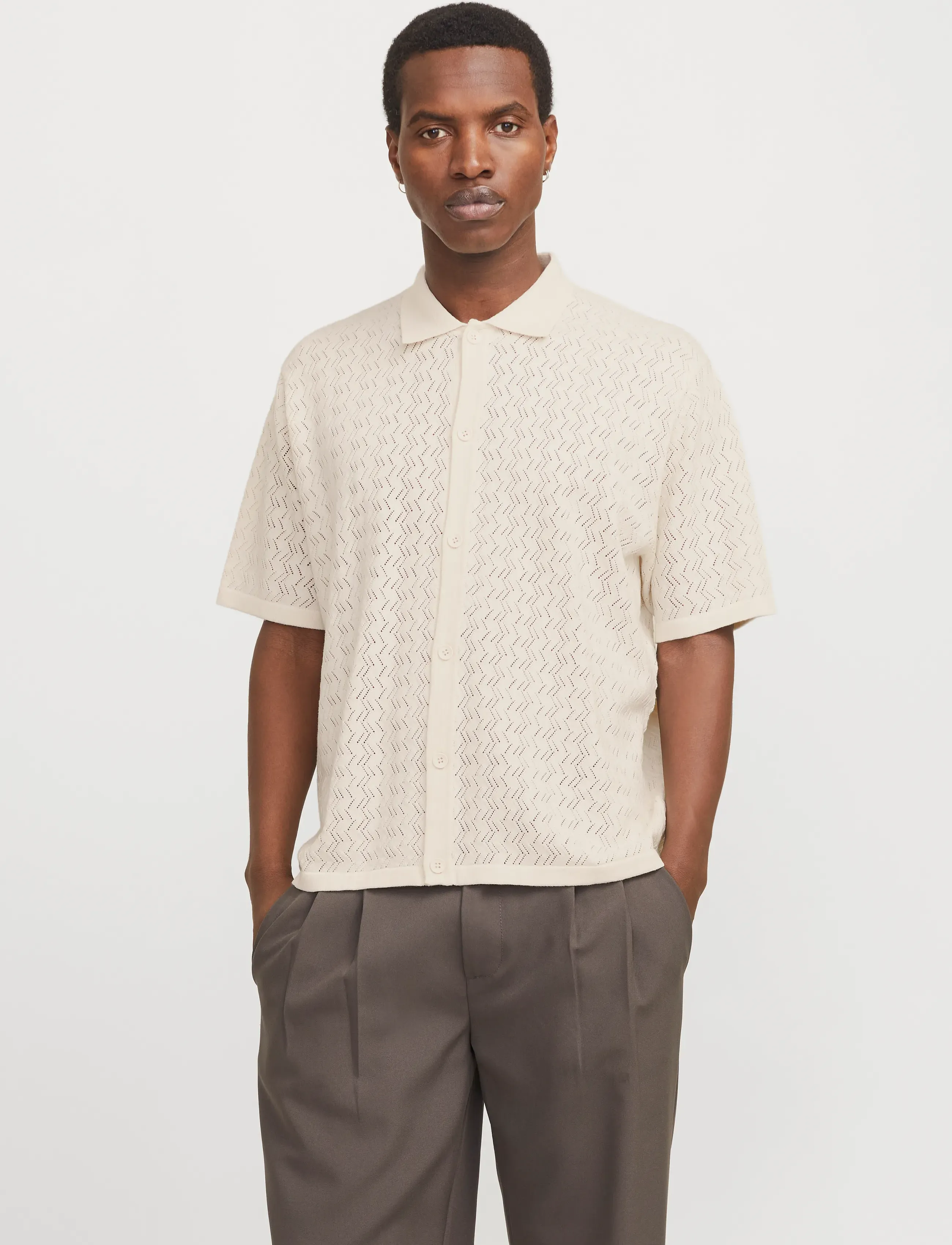 Jack & Jones Jortyler Knit Ss Polo Sn, S, Cream, Strik > Kortærmede Strikkede Poloer, Herre