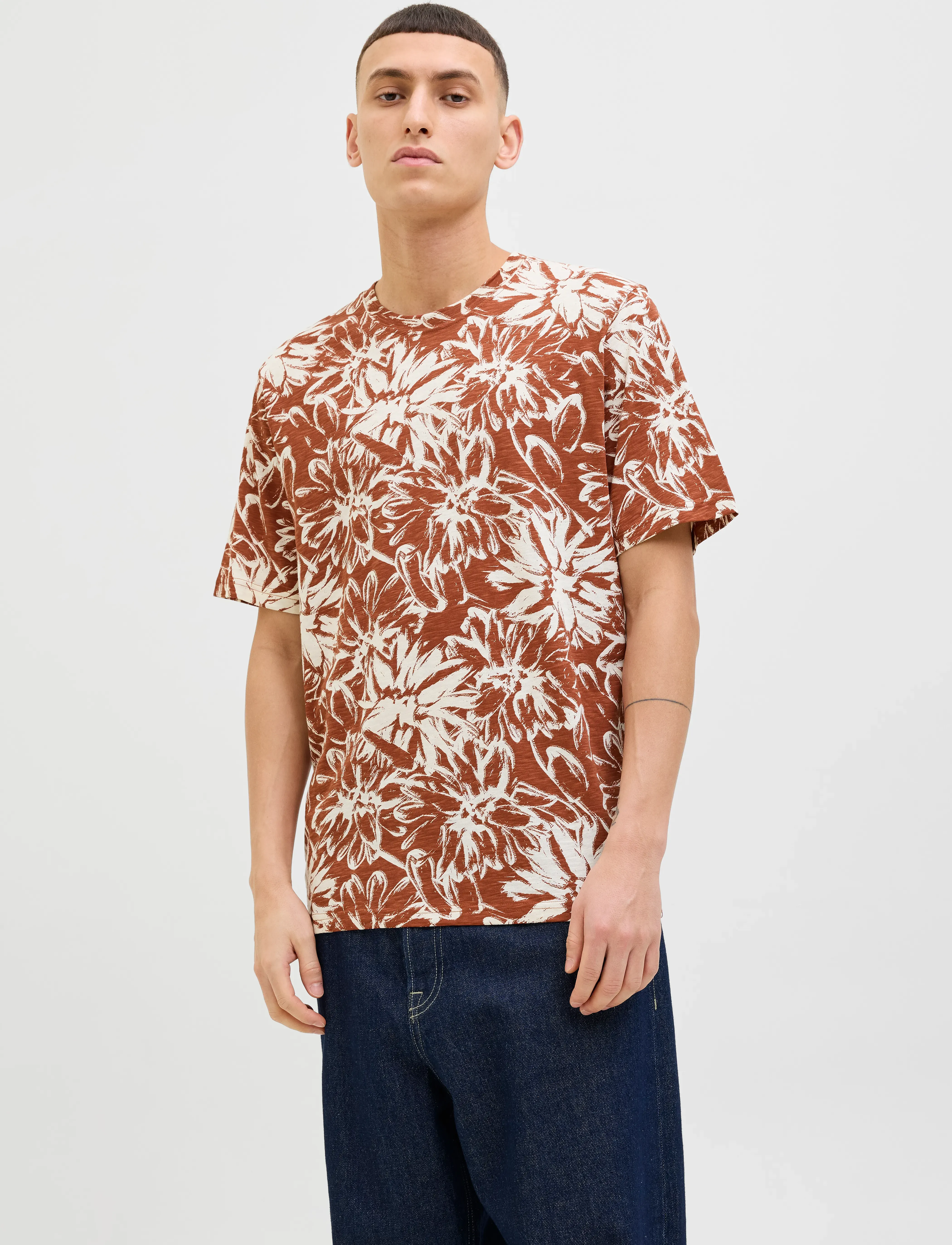 Jack & Jones - JORSPLIT AOP TEE SS CREW NECK LN - short-sleeved t-shirts - arabian spice - 3