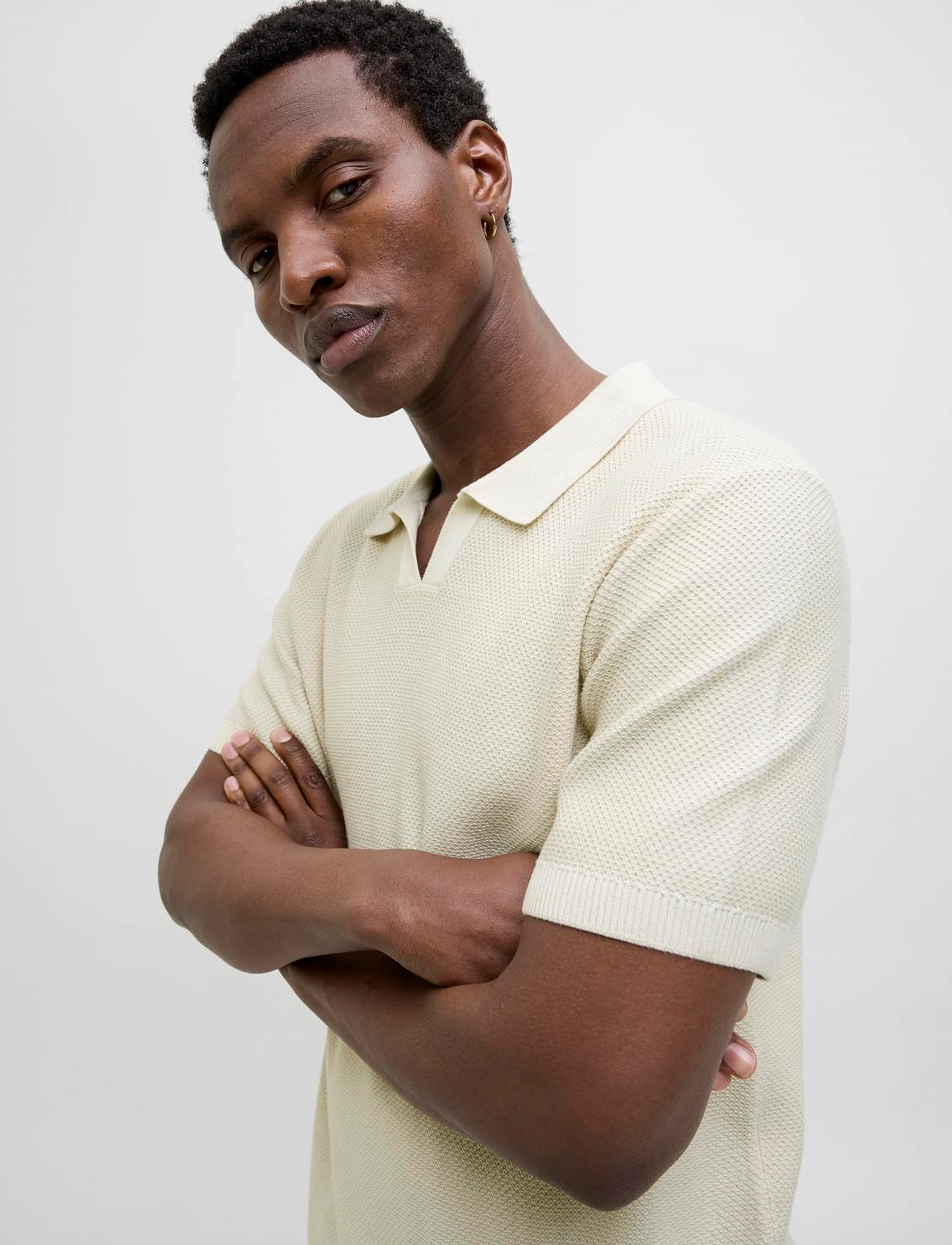 Jack & Jones Jprcceaston Knit Split Neck Ss Sn, L, Polos, Creme - Short-sleeved, Männerswear