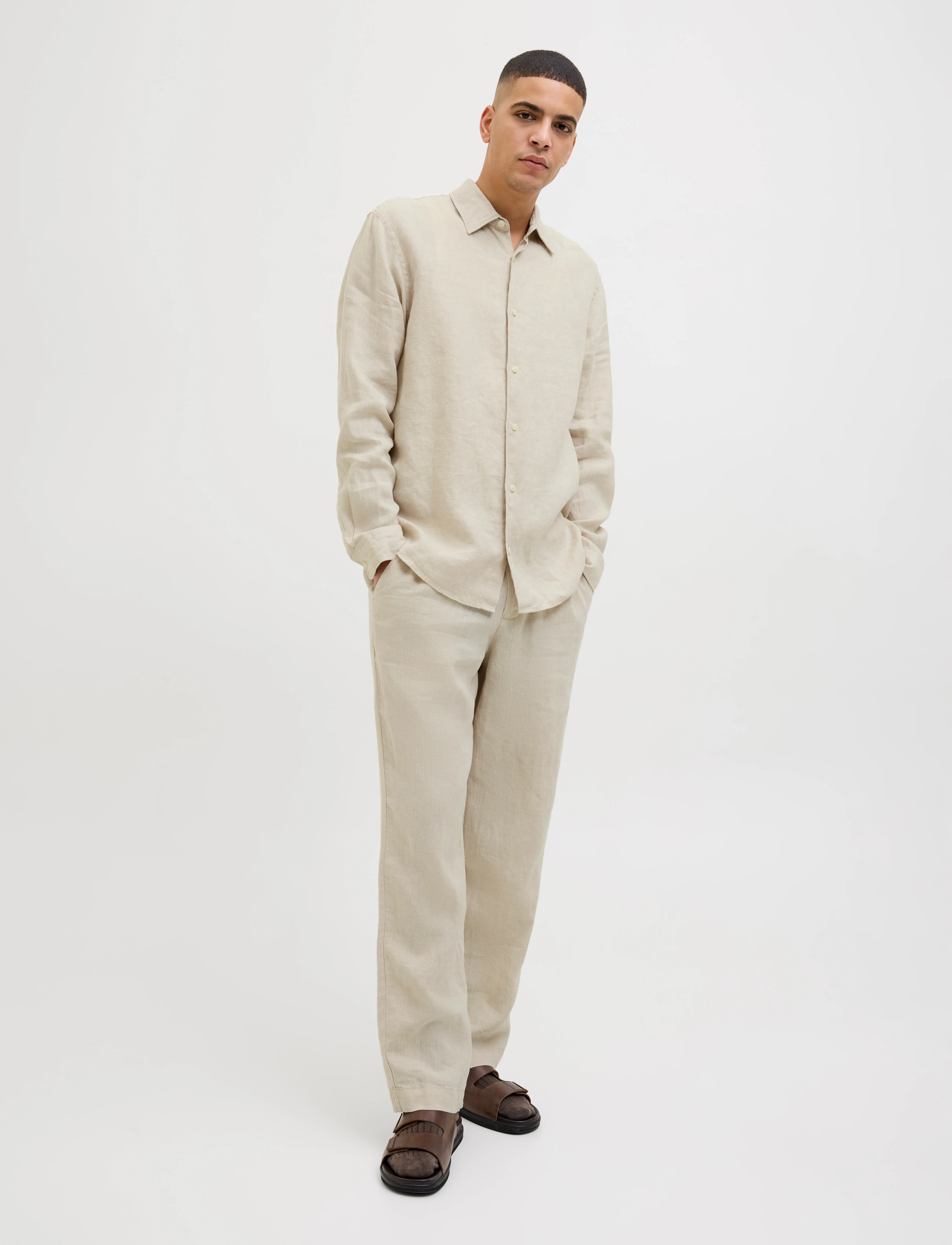 Jack & Jones - JPRCCLAWRENCE LINEN L/S SHIRT SN - hørskjorter - silver lining - 4