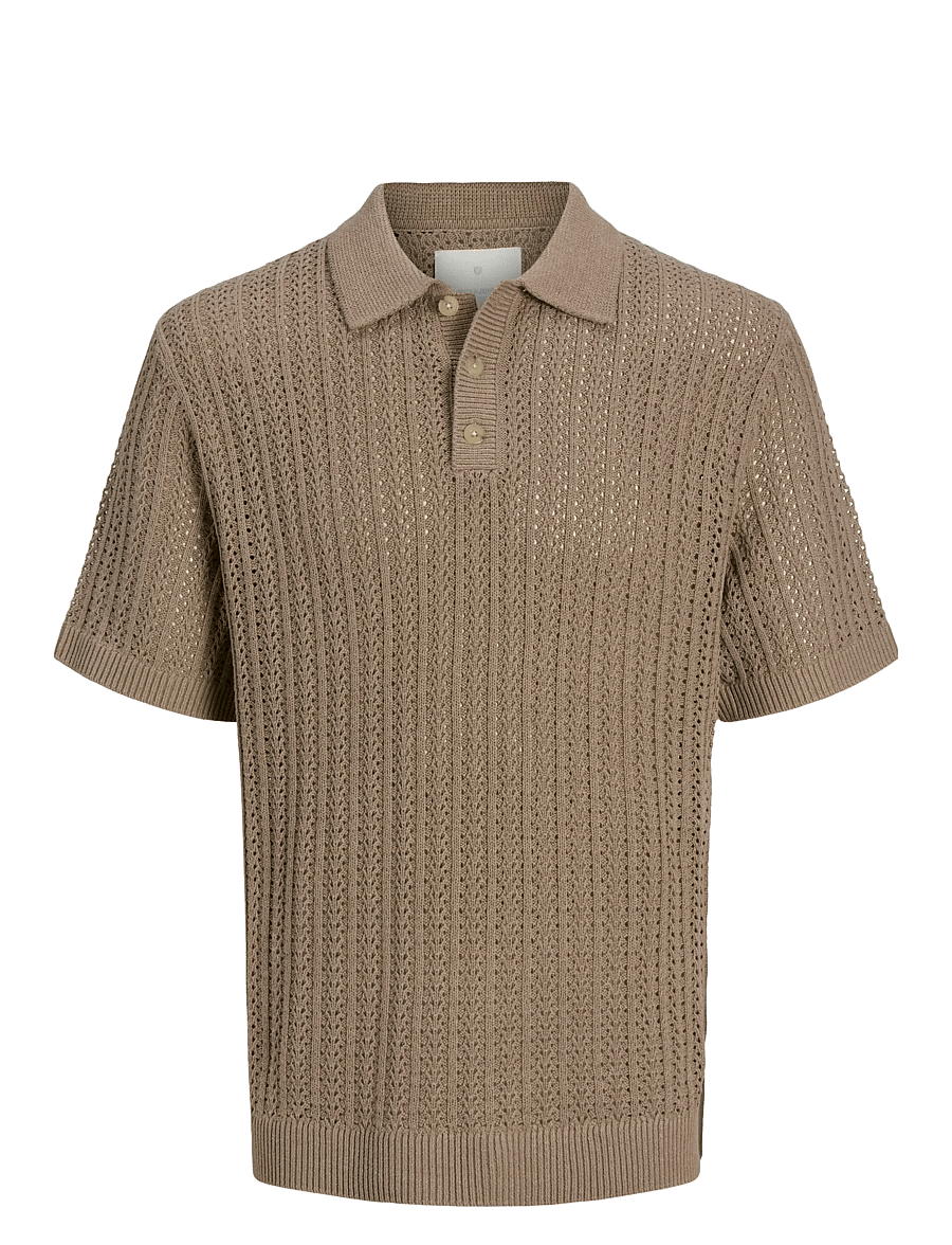 Jack & Jones - JPRCCJOEL KNIT POLO SS SN - gestrickte polohemden - greige - 1