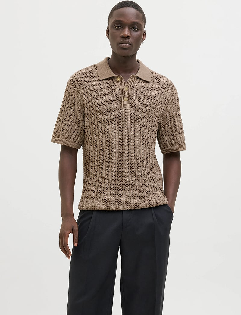 Jack & Jones - JPRCCJOEL KNIT POLO SS SN - stickade pikéer - greige - 0