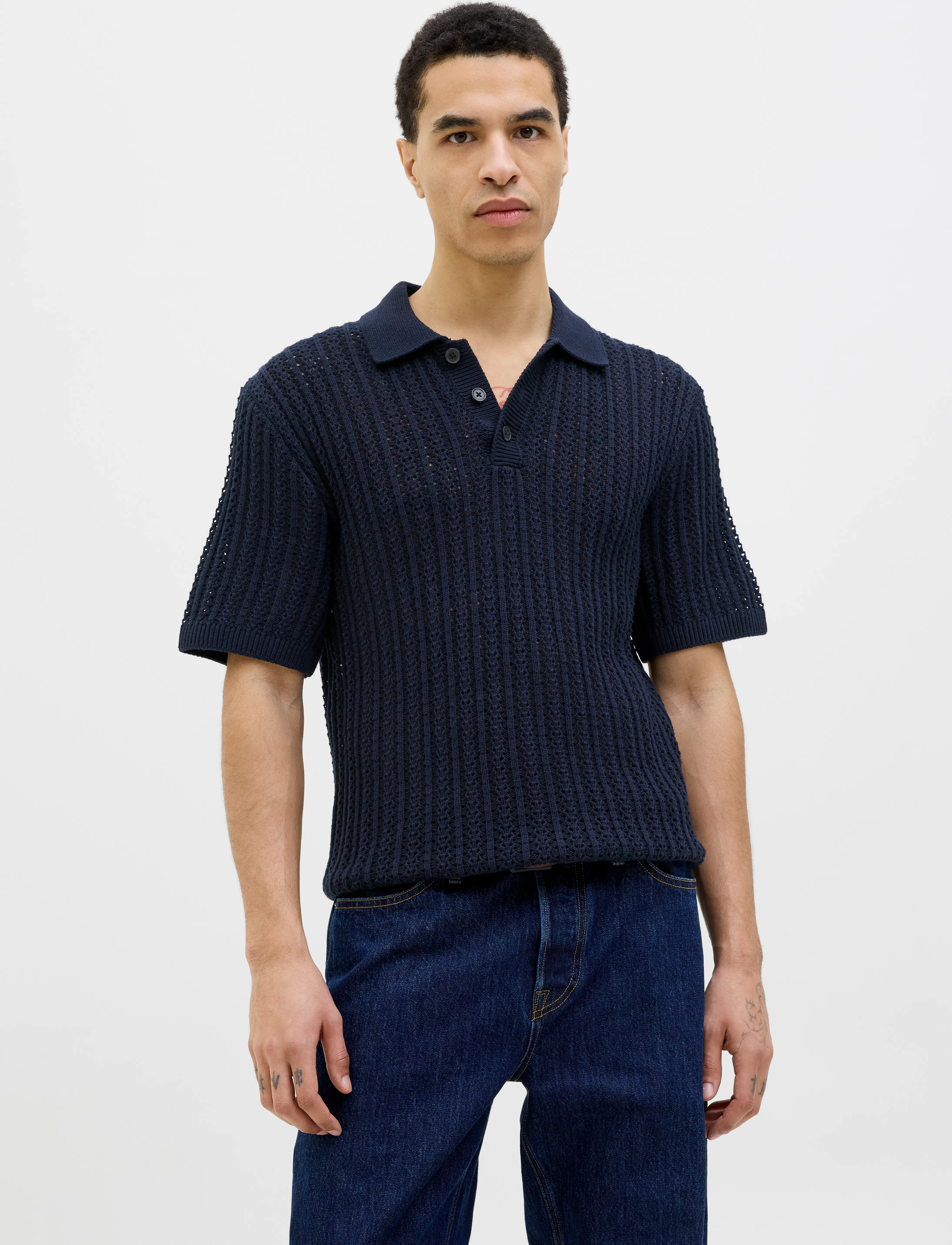 Jack & Jones JPRCCJOEL KNIT POLO SS SN - Kollektionen - NIGHT SKY / black