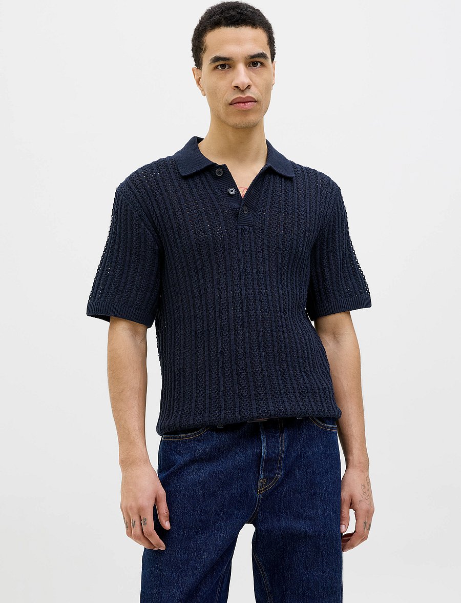 Jack & Jones - JPRCCJOEL KNIT POLO SS SN - gestrickte polohemden - night sky - 0