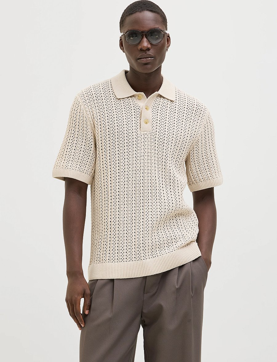 Jack & Jones - JPRCCJOEL KNIT POLO SS SN - gestrickte polohemden - whitecap gray - 0
