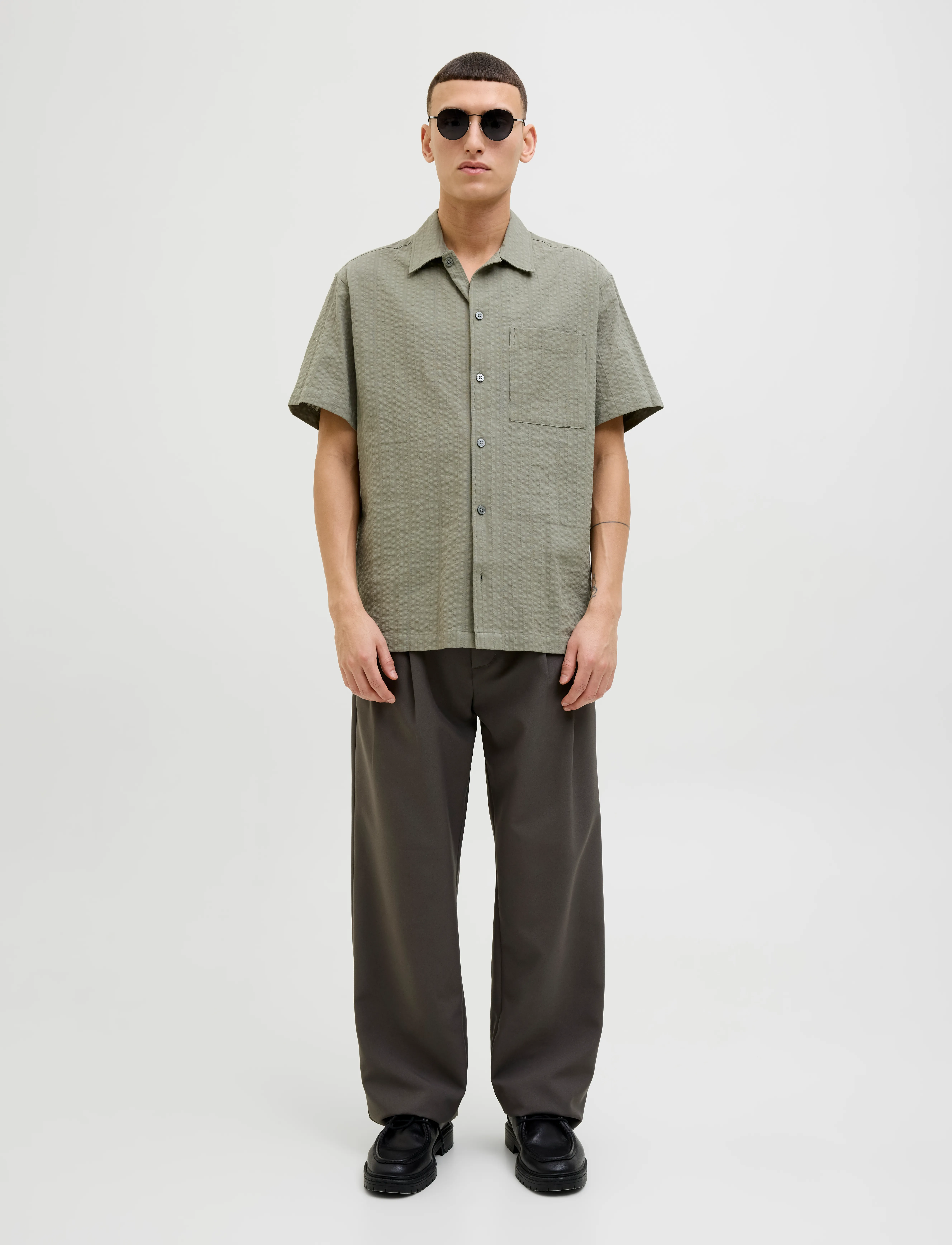 Jack & Jones Jprcceaston Seersucker S/S Shirt Ln, M, Shirts, Grün - Linen Männerswear