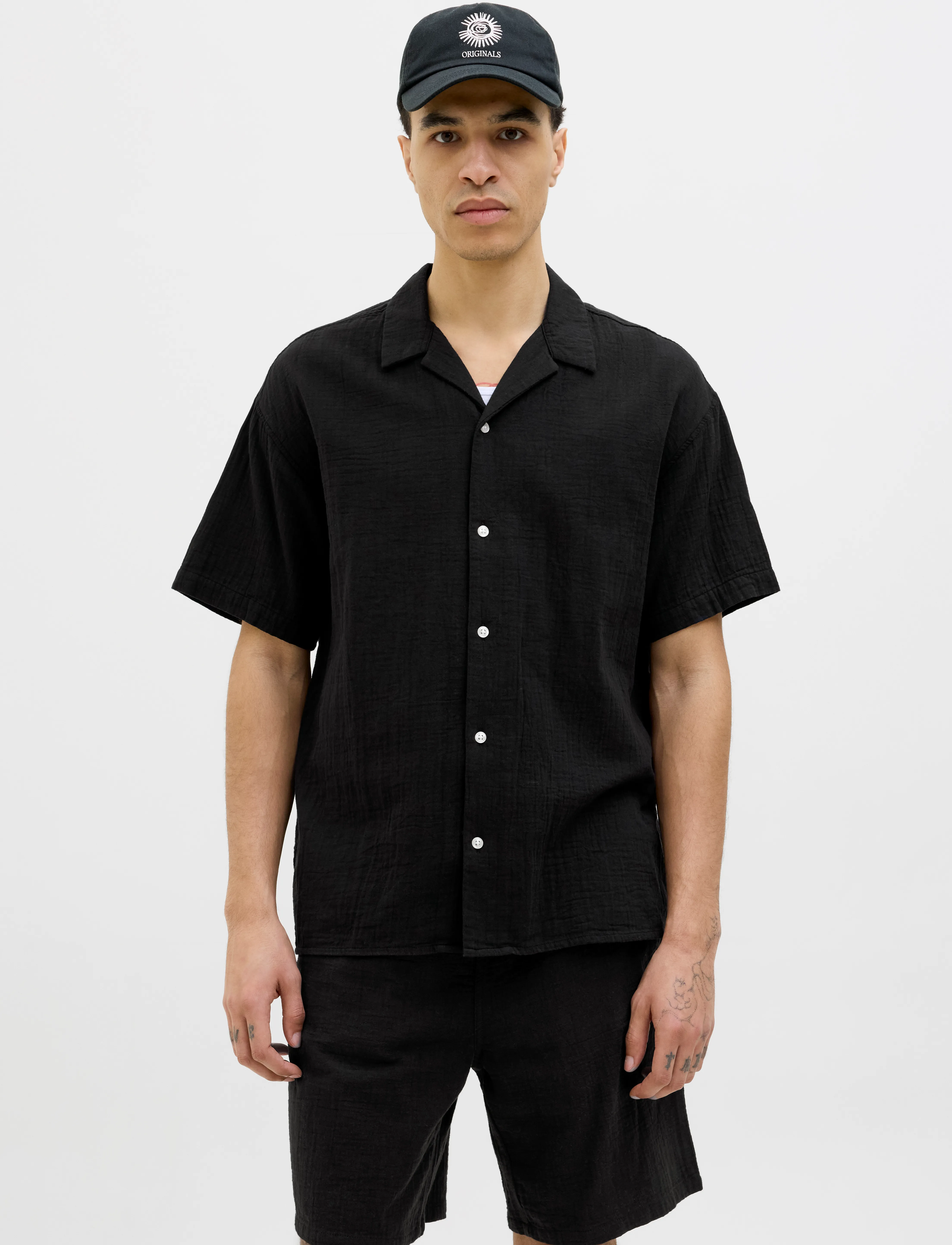 Jack & Jones JOREASTER PATRAS RESORT SHIRT SS LN - Deals - BLACK / black