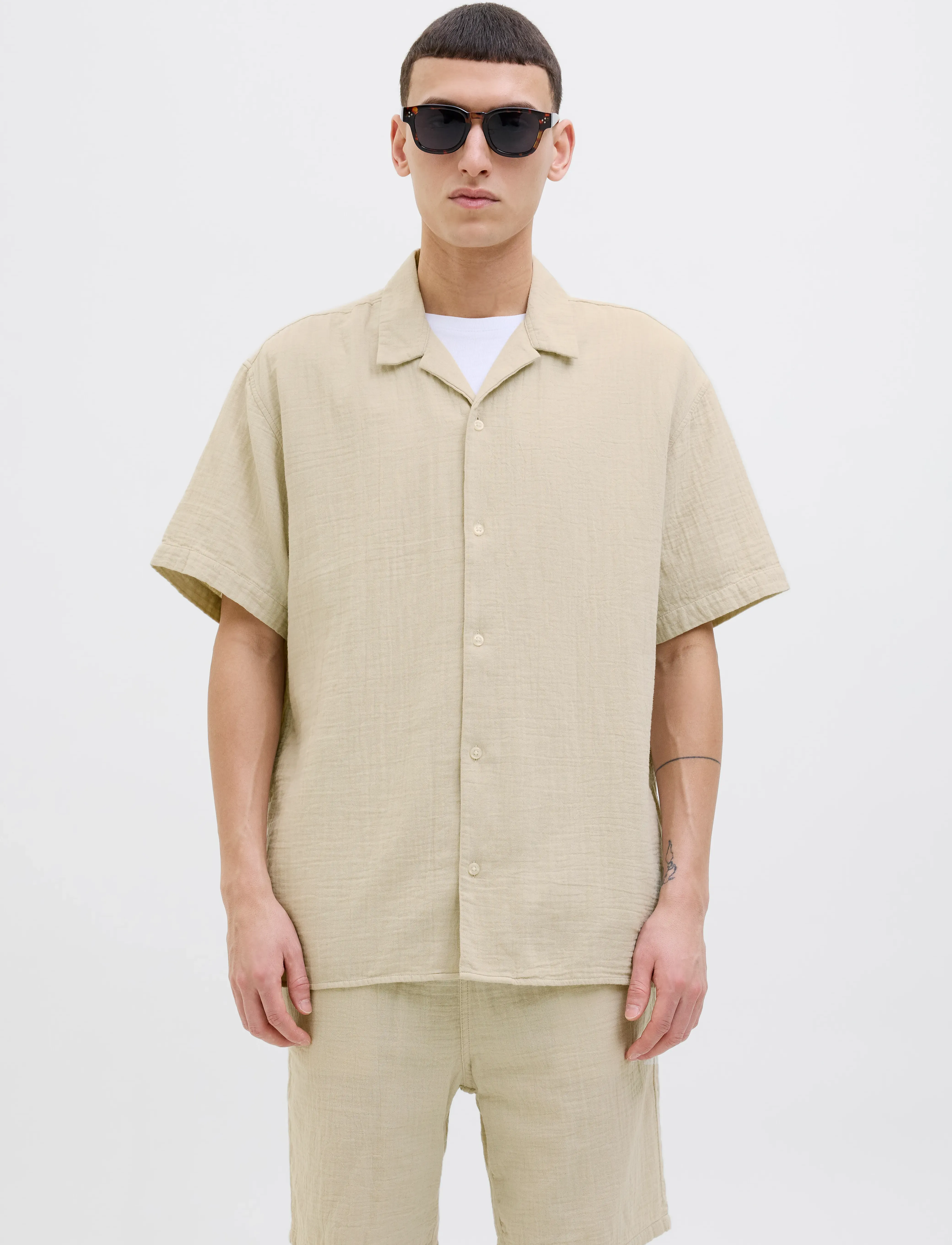 Jack & Jones Joreaster Patras Resort Shirt Ss Ln, Mænd, Kortærmet Resortskjorte, Cream, Str: L