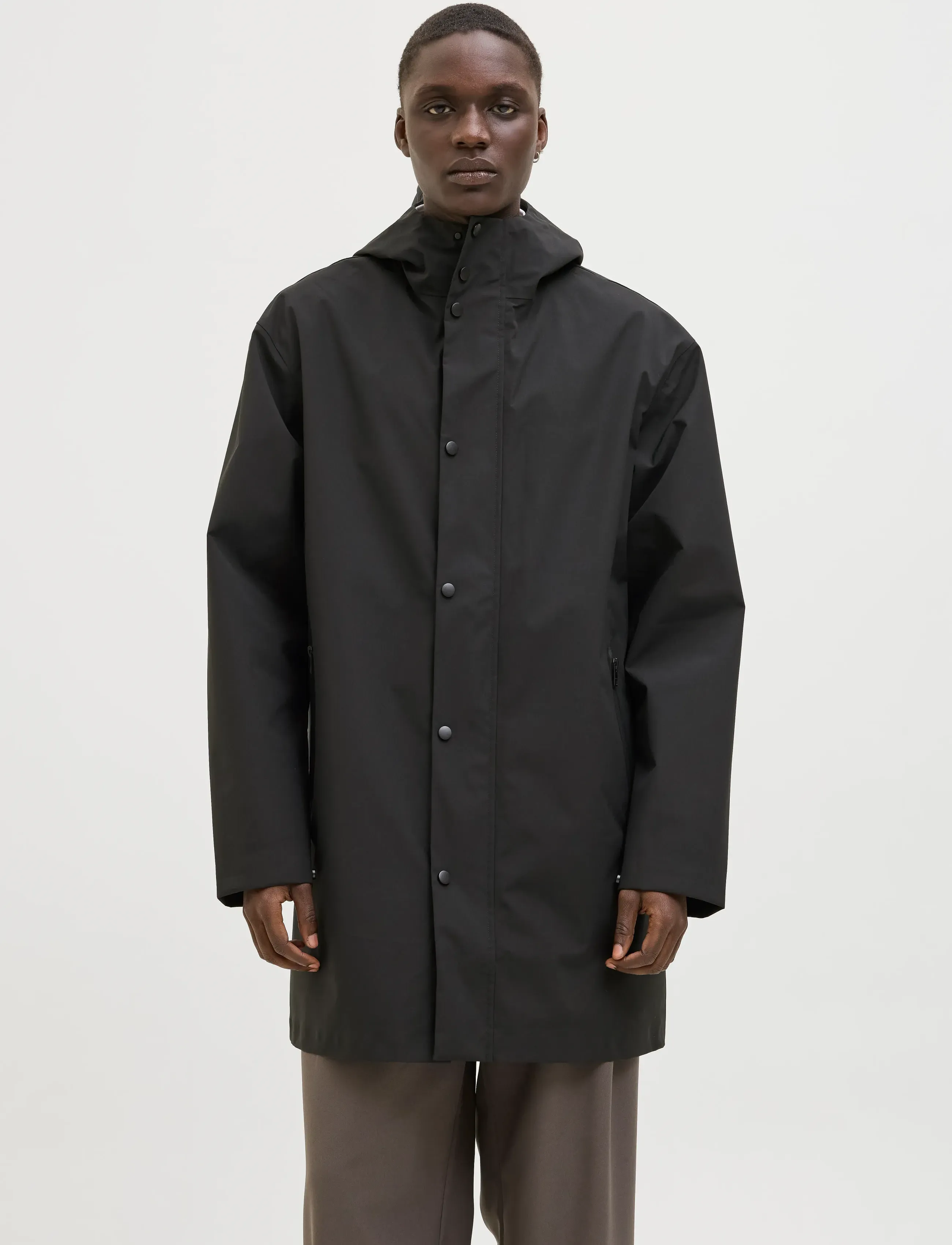 Jack & Jones Jprccreagan Tech Rain Coat, Mænd, Regnjakke Med Hætte, Sort, Str: M