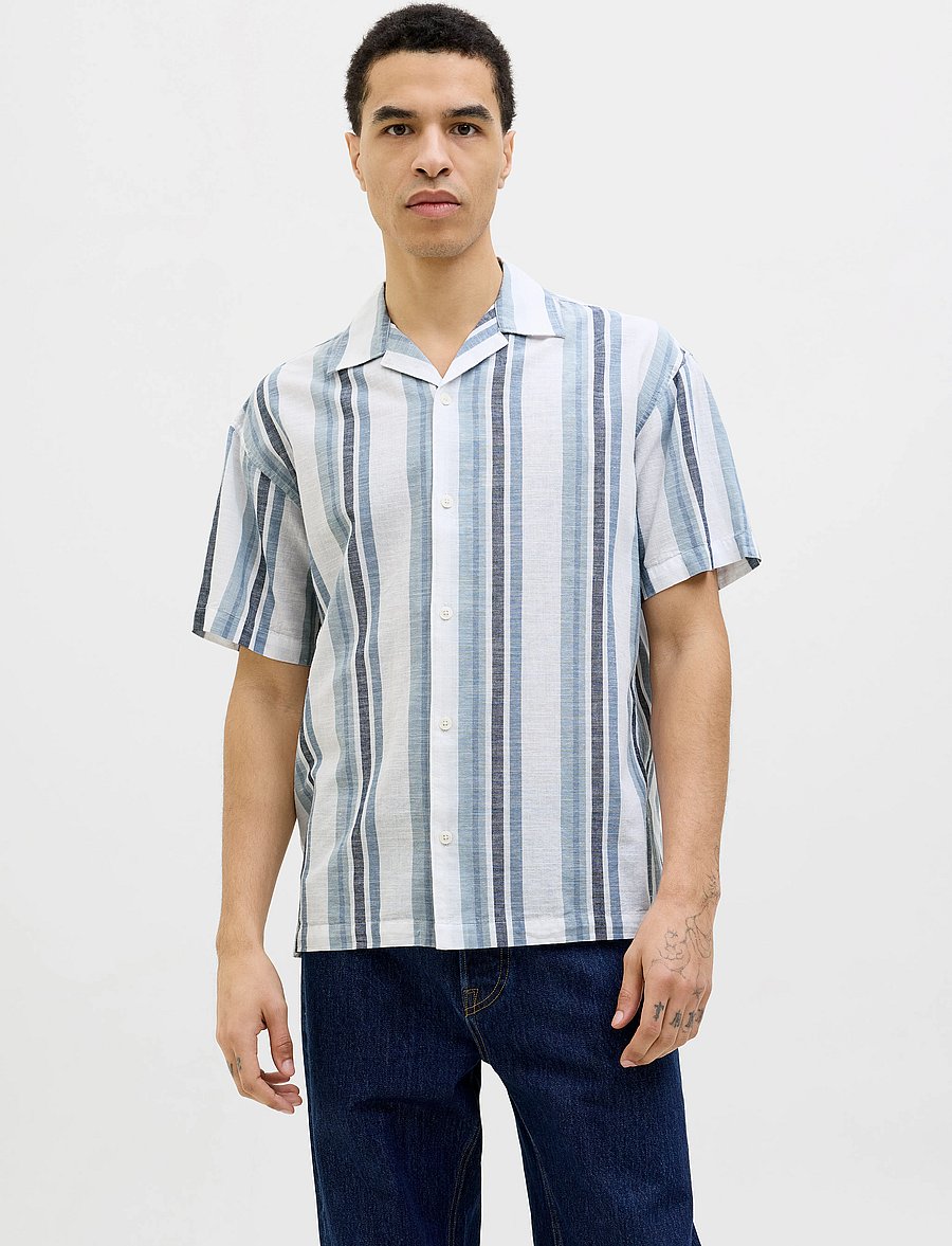 Jack & Jones - JPRCCSUMMER STRIPE RESORT S/S SHIRT SN - hørskjorter - ashley blue - 0