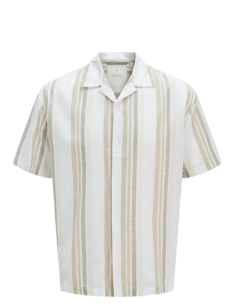Jack & Jones - JPRCCSUMMER STRIPE RESORT S/S SHIRT SN - koszule lniane - travertine - 1