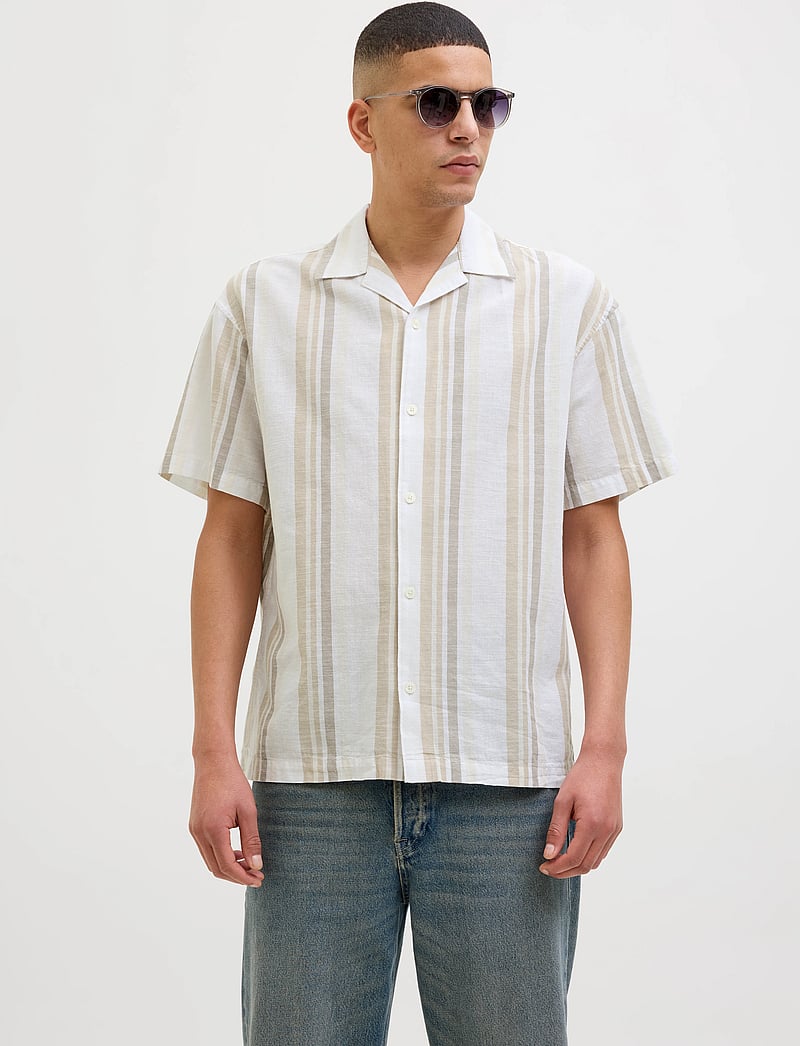 Jack & Jones - JPRCCSUMMER STRIPE RESORT S/S SHIRT SN - koszule lniane - travertine - 0