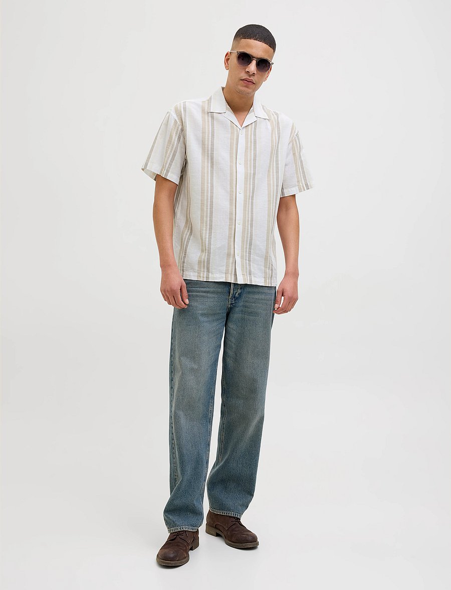 Jack & Jones - JPRCCSUMMER STRIPE RESORT S/S SHIRT SN - koszule lniane - travertine - 4