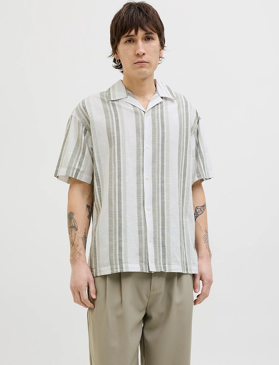 Jack & Jones - JPRCCSUMMER STRIPE RESORT S/S SHIRT SN - leinenhemden - vetiver - 0