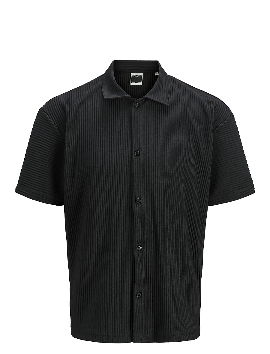 Jack & Jones - JCOINTERLUDE PLISSE SHIRT SS - kurzarmhemden - black - 1