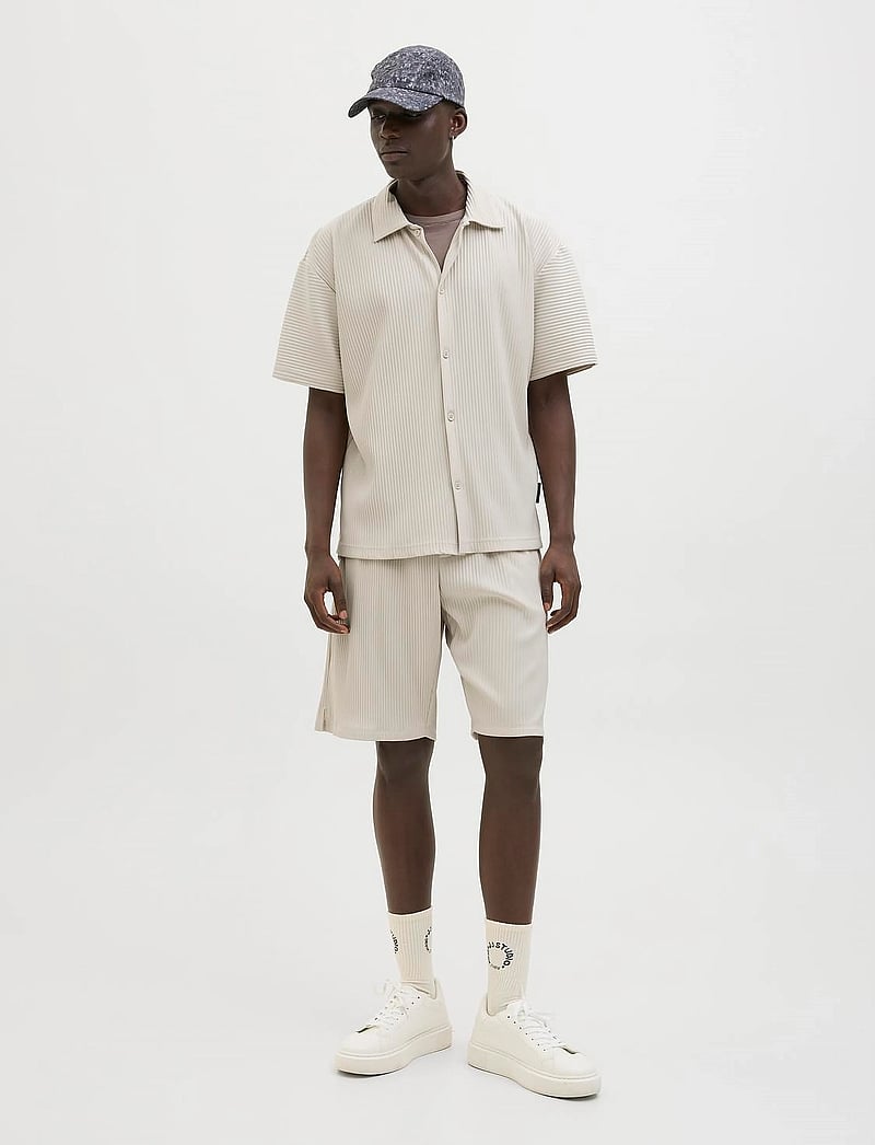 Jack & Jones - JCOINTERLUDE PLISSE SHIRT SS - kurzarmhemden - moonbeam - 0