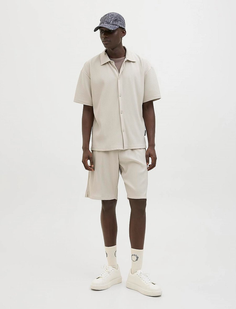 Jack & Jones - JCOINTERLUDE PLISSE SHIRT SS - kurzarmhemden - moonbeam - 0