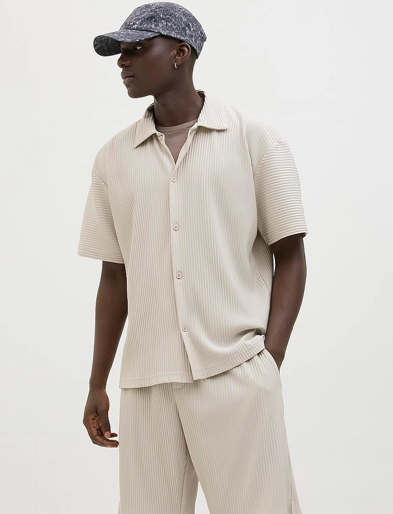 Jack & Jones - JCOINTERLUDE PLISSE SHIRT SS - kurzarmhemden - moonbeam - 4