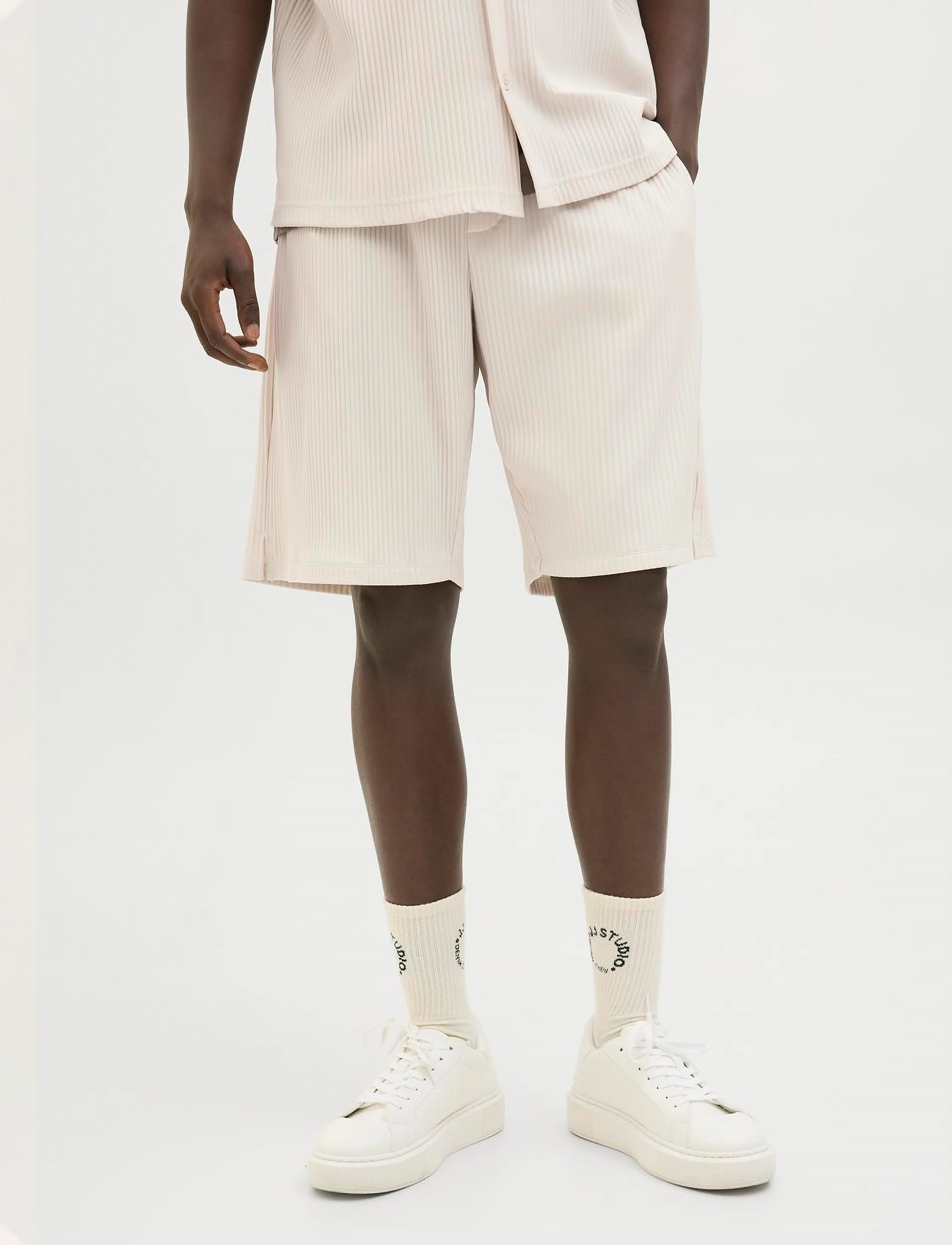 Jack & Jones Jpstkarl Interlude Plisse Shorts Mid, L, Cream, Shorts > Svedeshorts, Herre