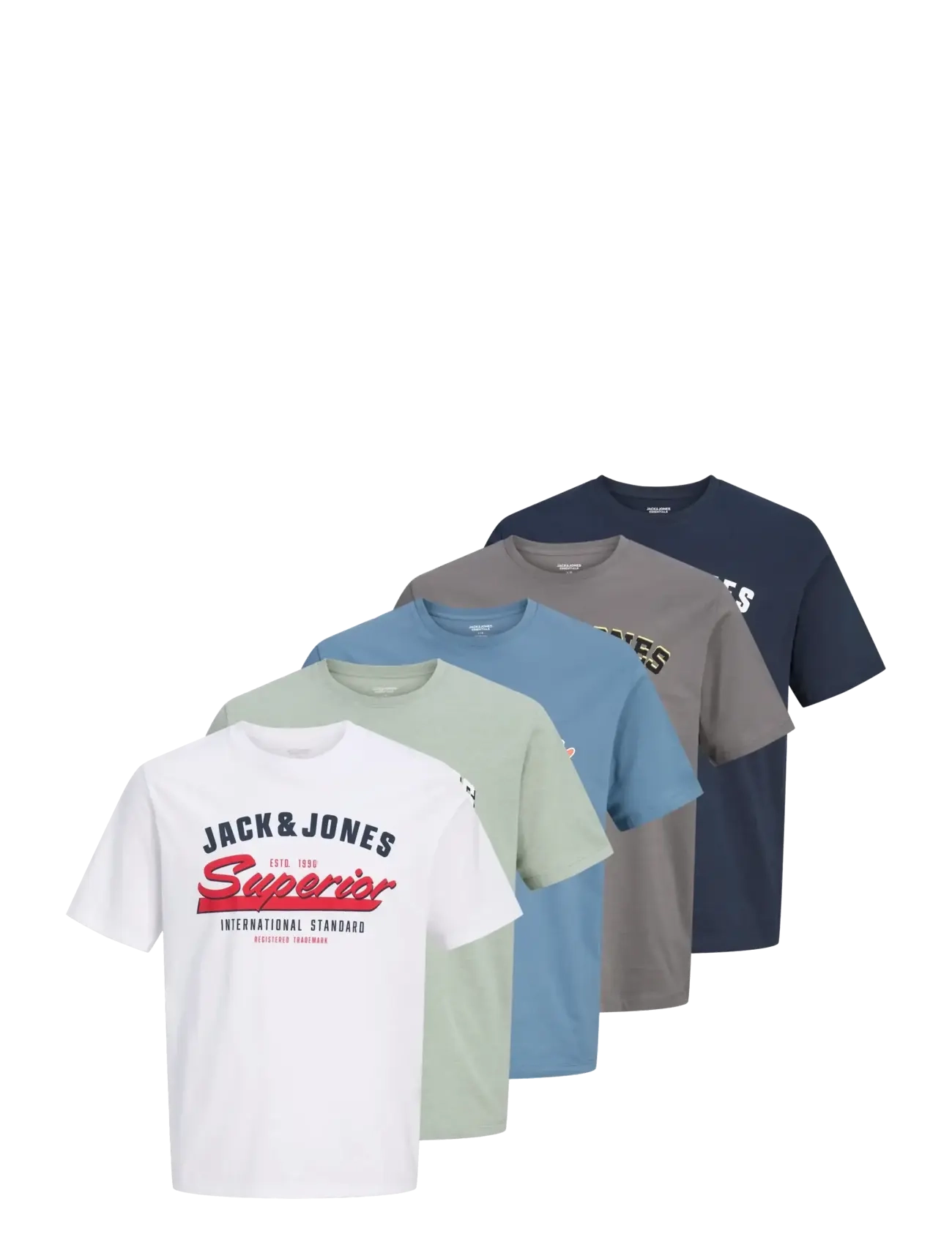 Jack & Jones JJELOGO TEE SS O-NECK 2 COL SS25 5PK MP - T-shirty - OCEANVIEW / white