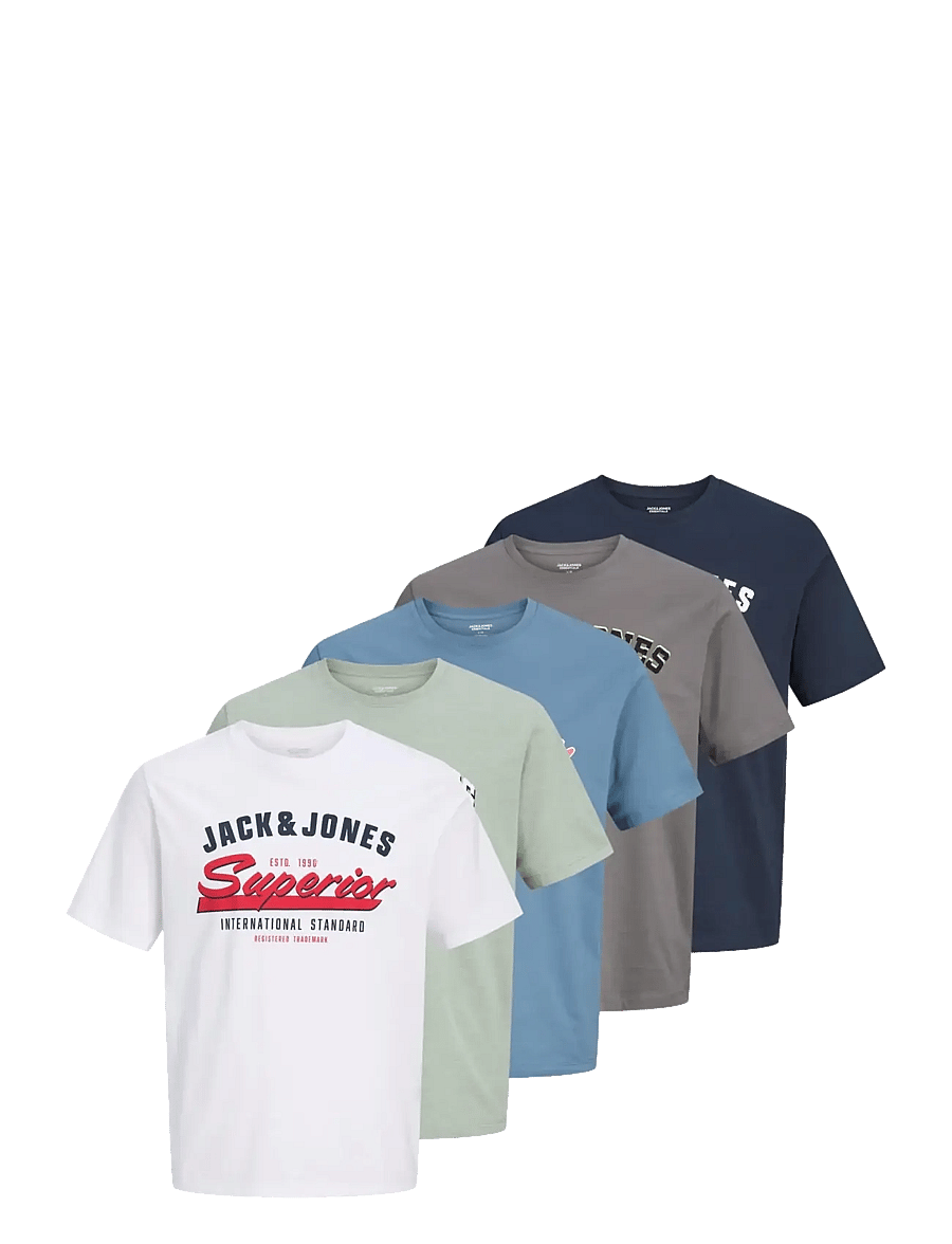 Jack & Jones - JJELOGO TEE SS O-NECK 2 COL SS25 5PK MP - kurzärmelige t-shirts - oceanview - 1