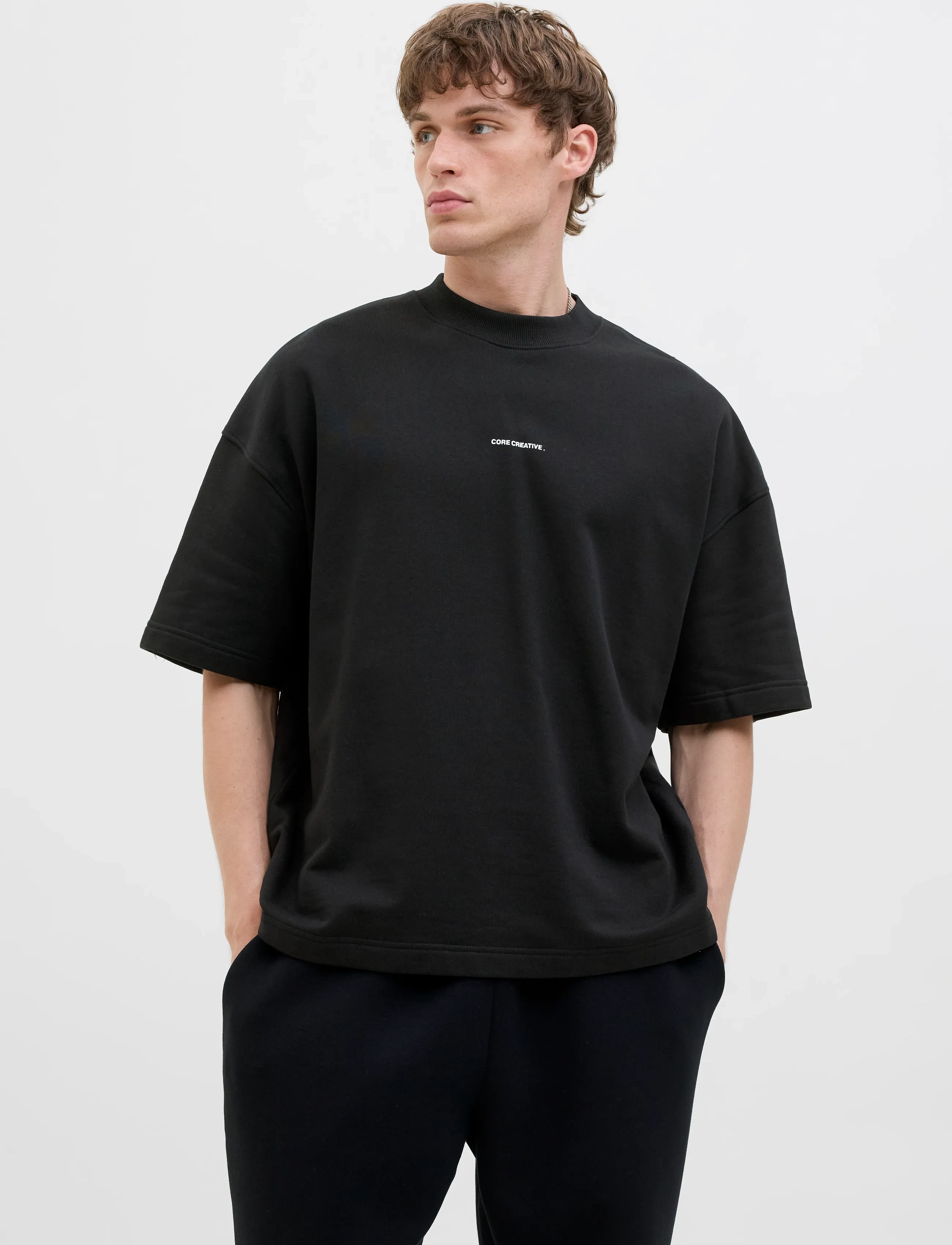 Jack & Jones JCOINFINITY PRINT BACK SWEAT SS - Clothing - BLACK / black