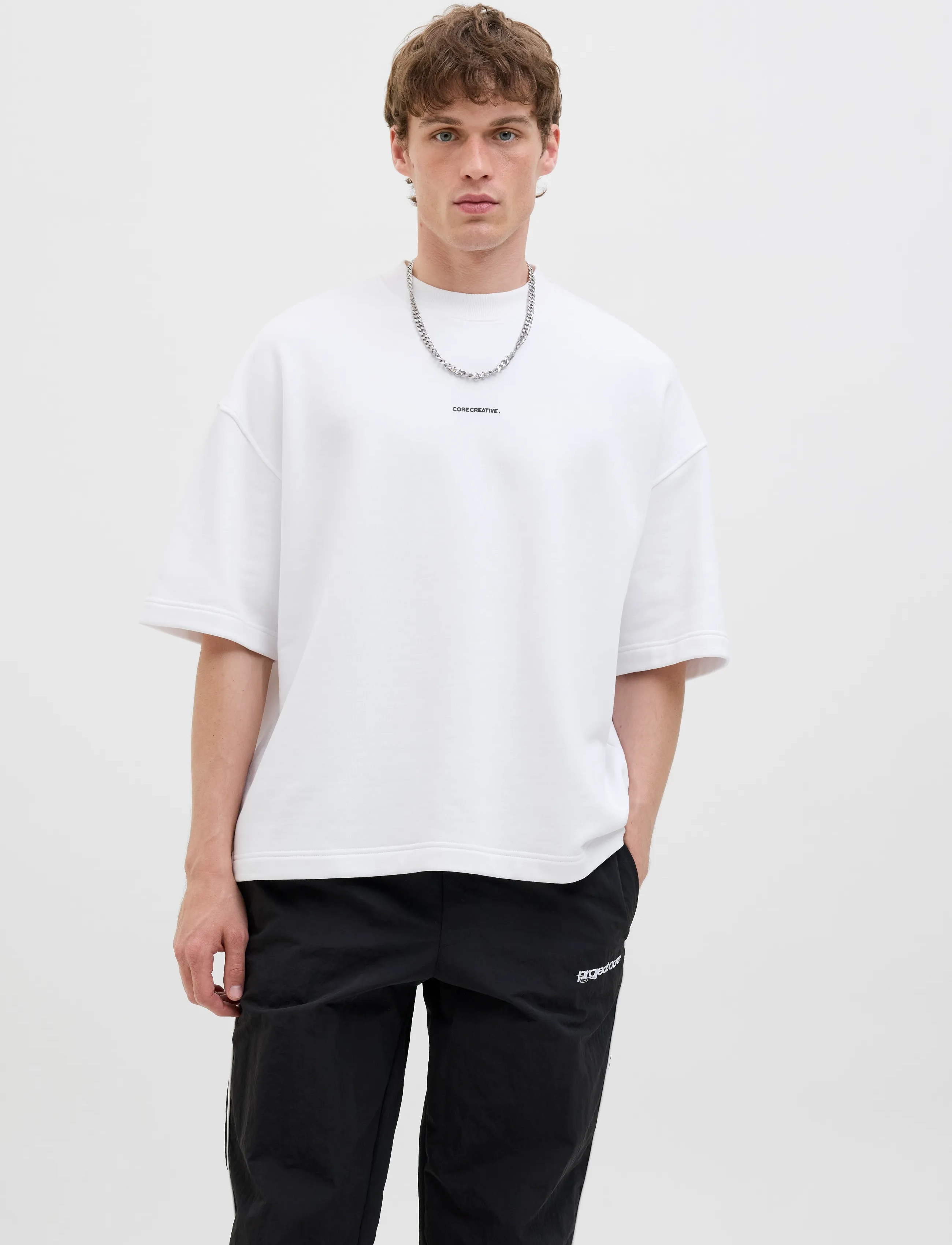 Jack & Jones Jcoinfinity Print Back Sweat Ss, XL, White, T-Shirts > Kortærmede, Herre