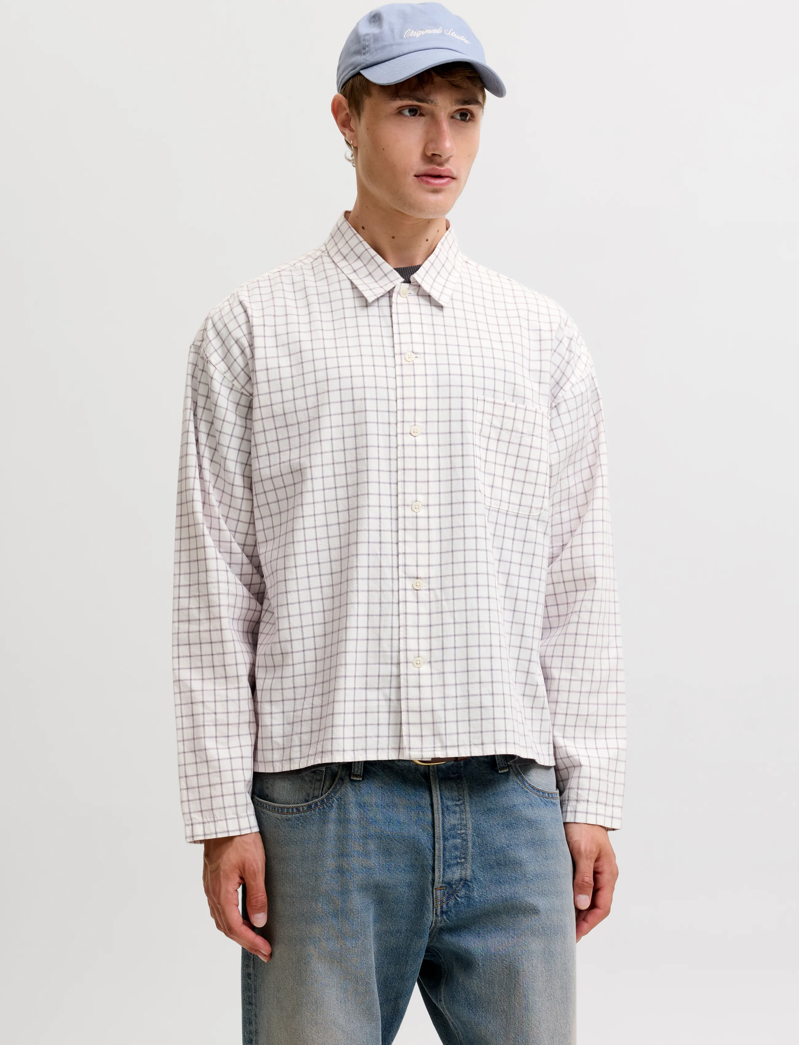 Jack & Jones JORAUSTIN CLEAN CHECK SHIRT LS SN - Ternede skjorter - SNOW WHITE / white