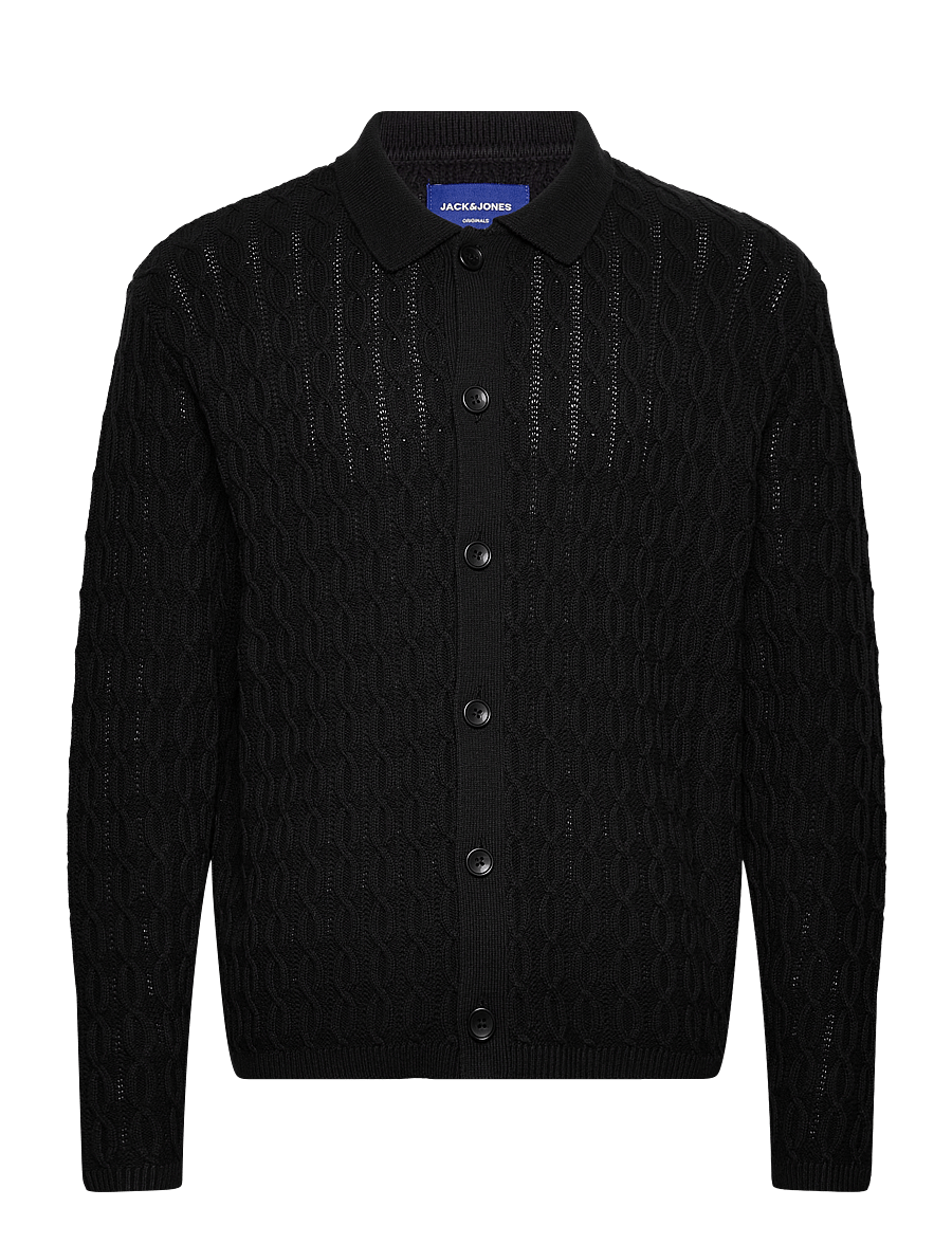 Jack & Jones - JORWINTER KNIT CABLE POLO STYD AW24 - strickjacken - black - 0