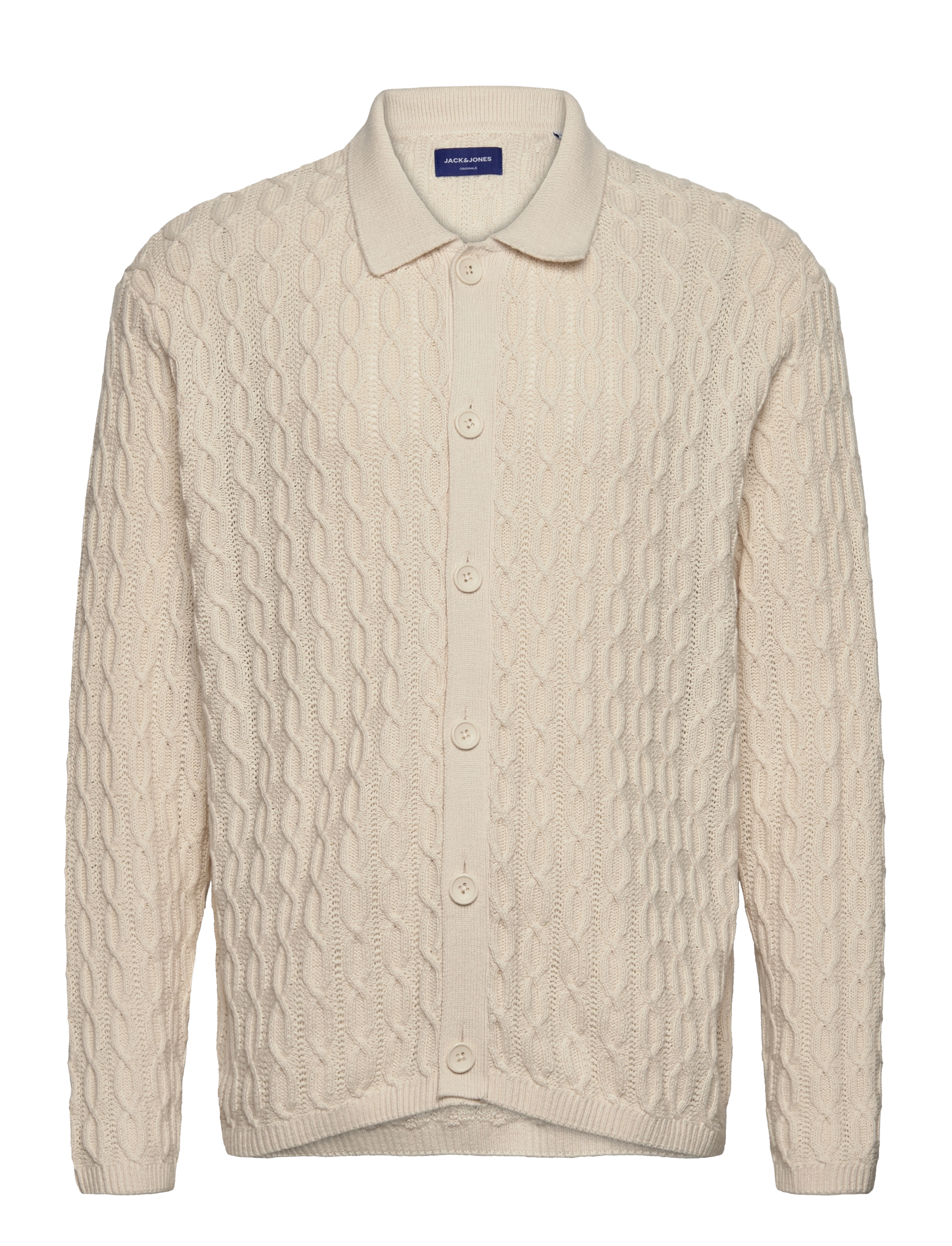Jack & Jones Jorwinter Knit Cable Polo Styd Aw24, M, Knitwear, Creme - Cardigans, Männerswear