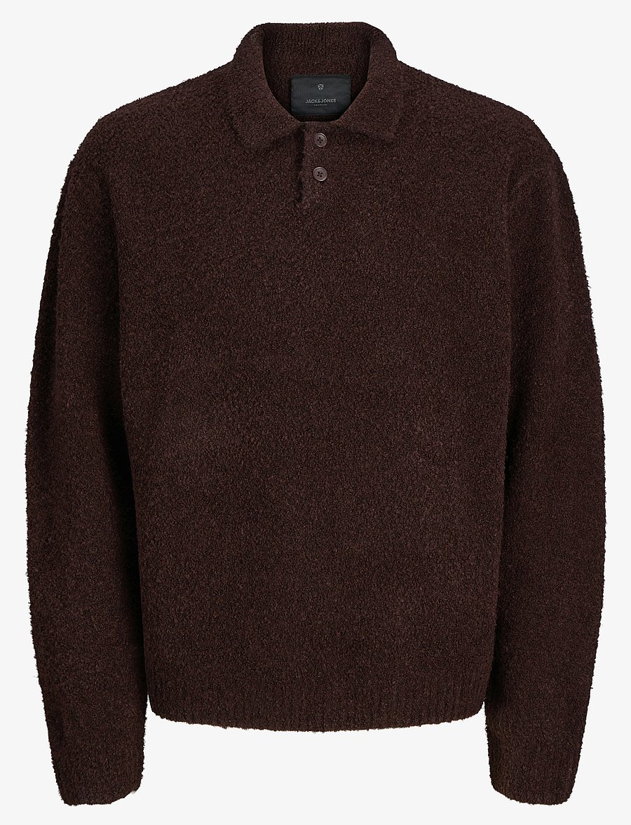 Jack & Jones - JPRWINTER KNIT BOUCLE POLO STYD AW24 - langärmelige strick-polohemden - bitter chocolate - 1