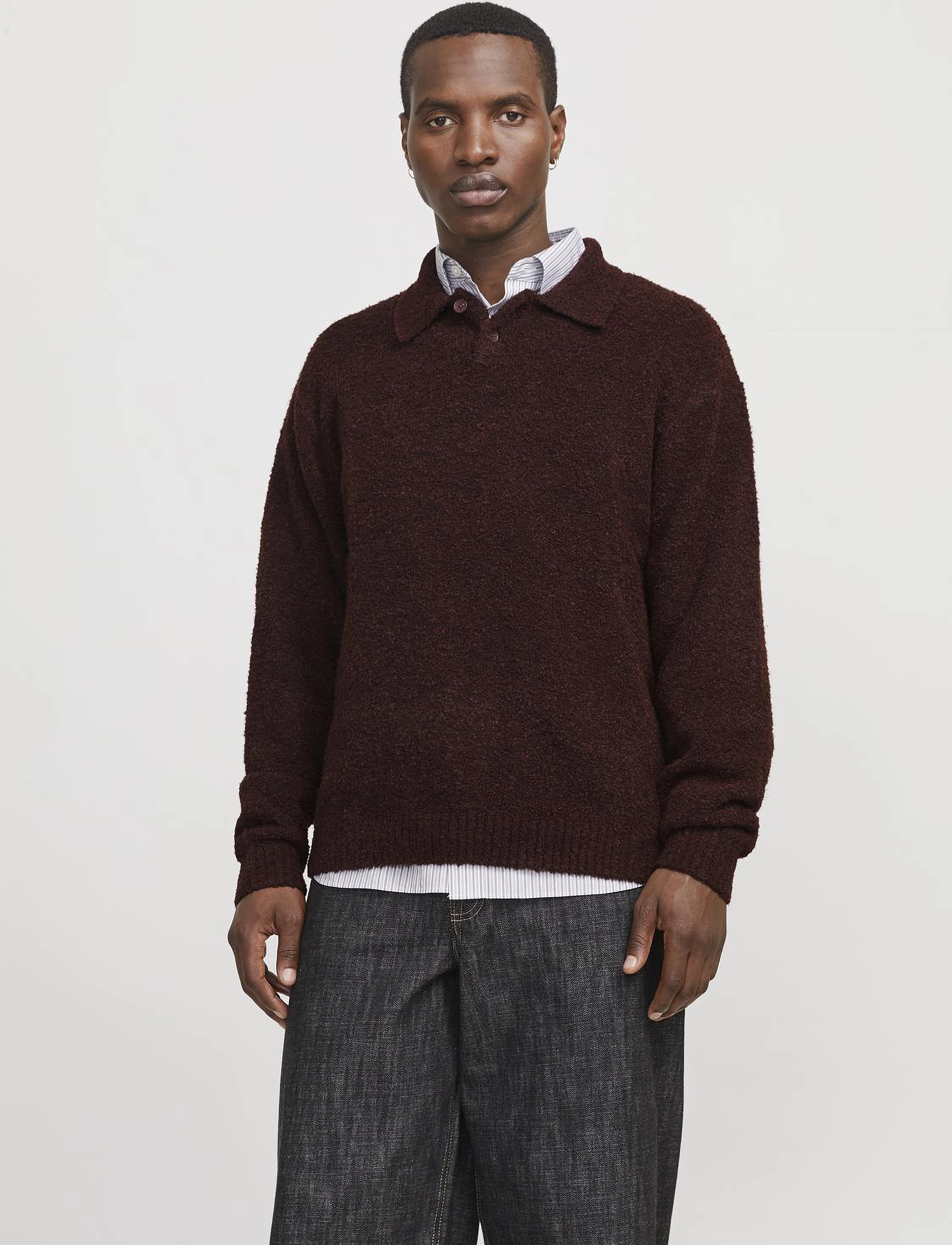 Jack & Jones JPRWINTER KNIT BOUCLE POLO STYD AW24 - Langärmelige Strick-Polohemden - BITTER CHOCOLATE / brown