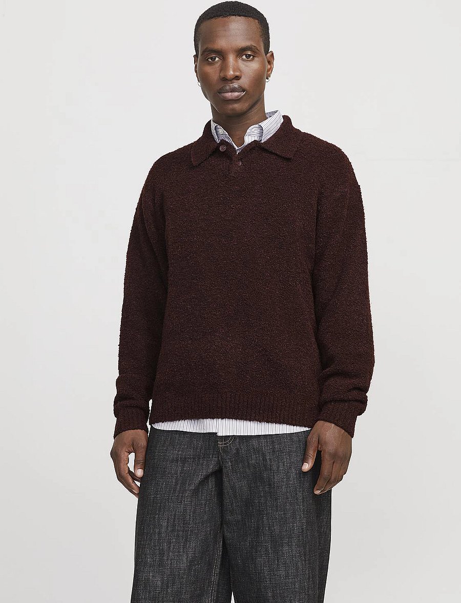 Jack & Jones - JPRWINTER KNIT BOUCLE POLO STYD AW24 - langärmelige strick-polohemden - bitter chocolate - 0