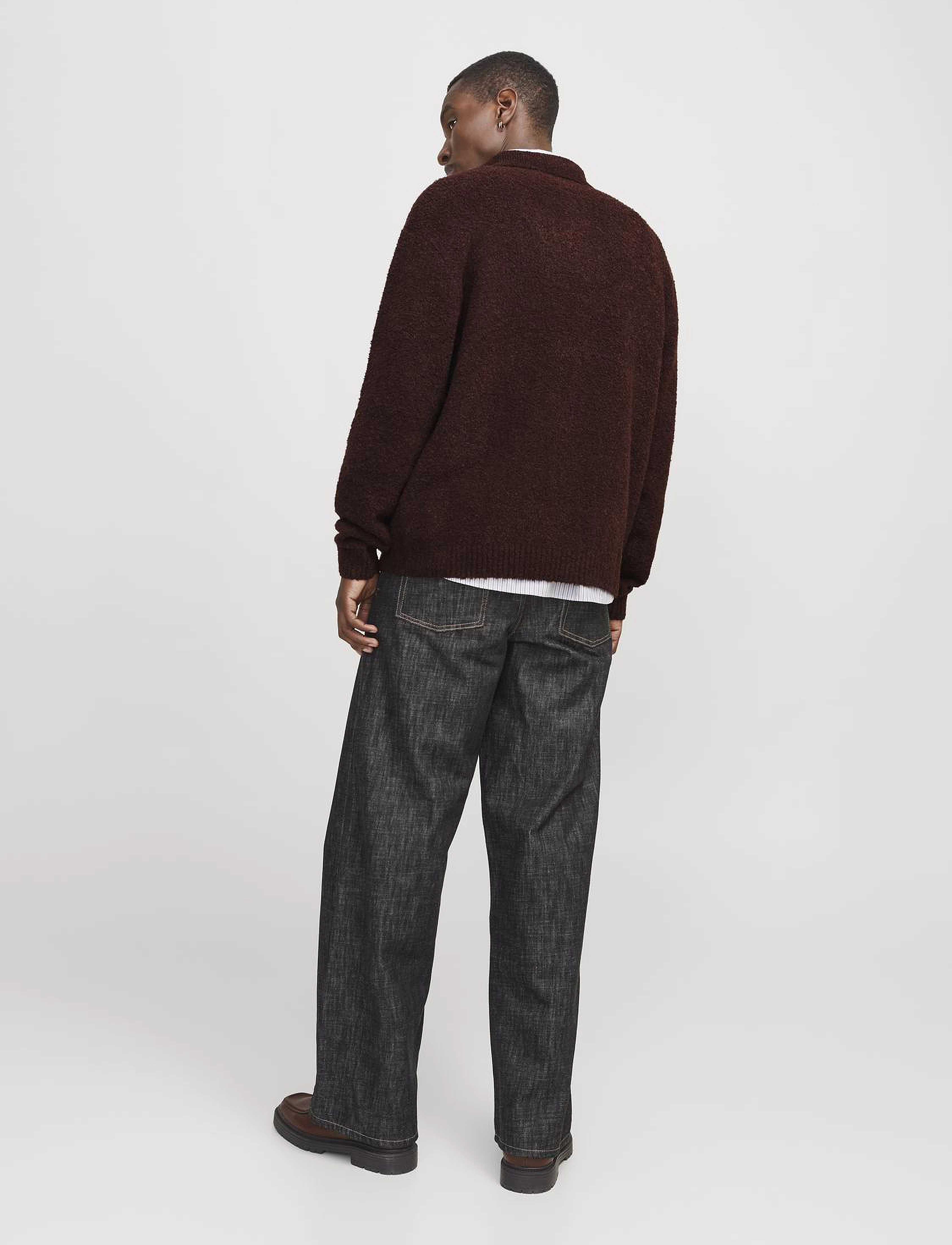 Jack & Jones - JPRWINTER KNIT BOUCLE POLO STYD AW24 - poloer i strik med lange ærmer - bitter chocolate - 3