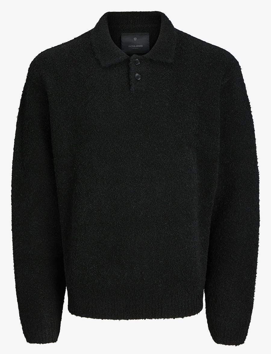Jack & Jones - JPRWINTER KNIT BOUCLE POLO STYD AW24 - langärmelige gestrickte polohemden - black - 1