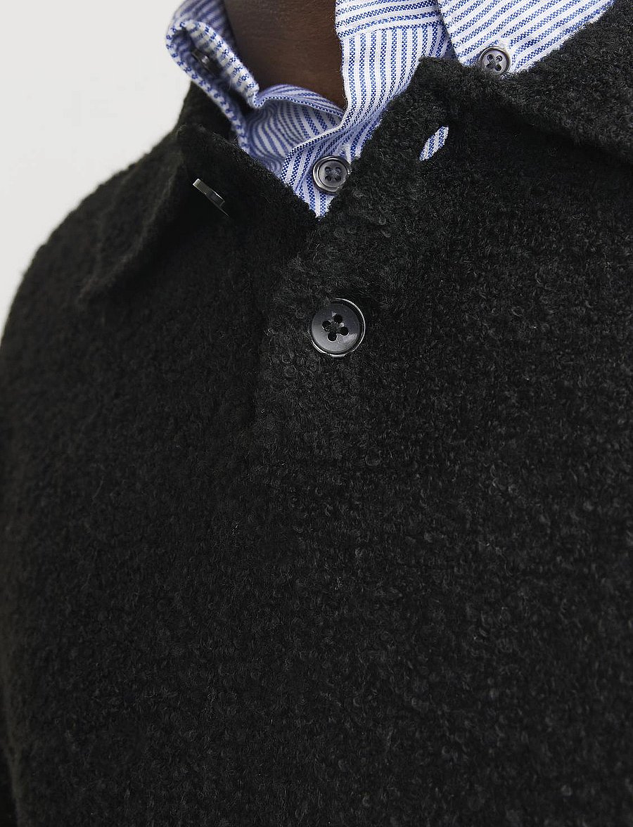 Jack & Jones - JPRWINTER KNIT BOUCLE POLO STYD AW24 - langärmelige gestrickte polohemden - black - 2