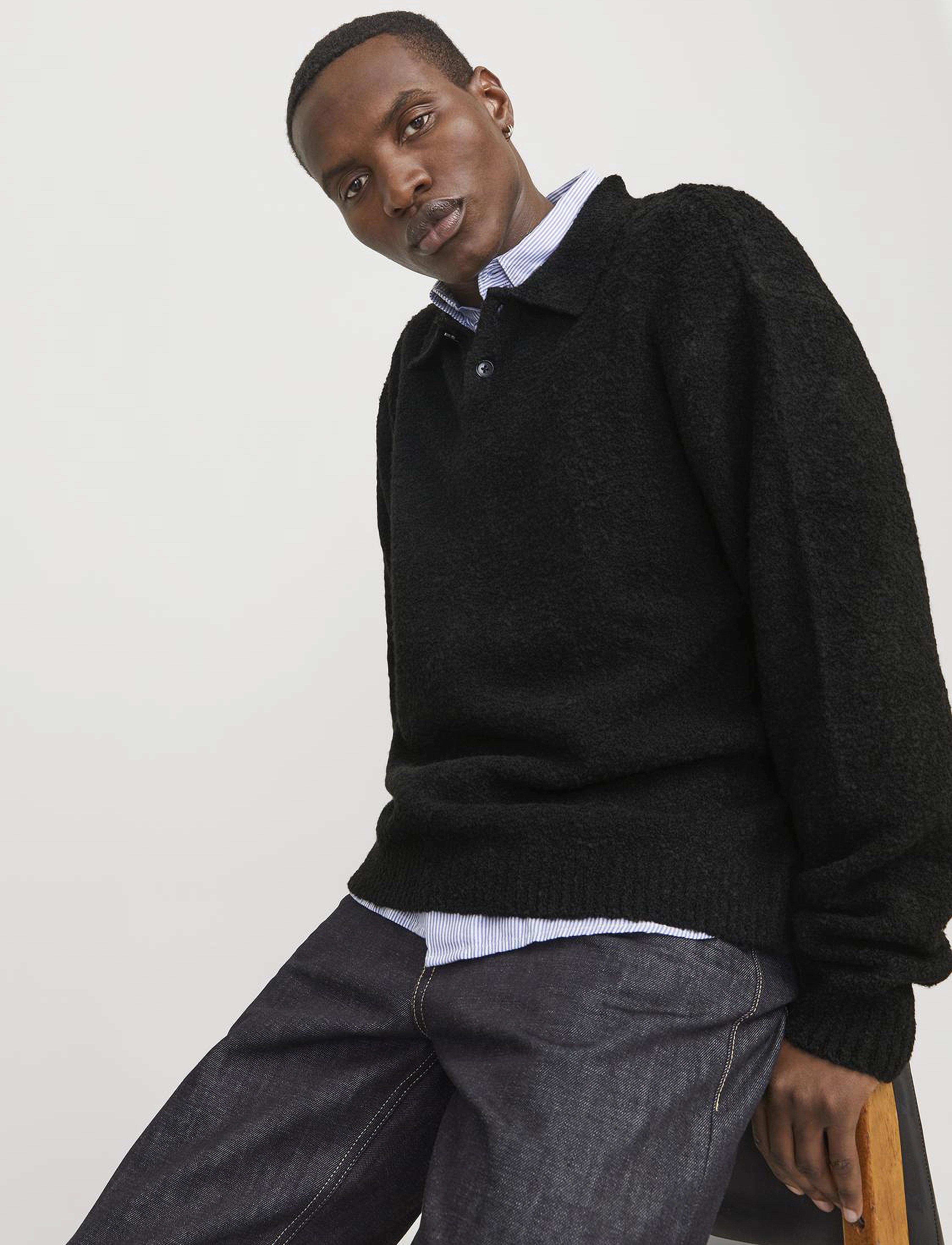 Jack & Jones - JPRWINTER KNIT BOUCLE POLO STYD AW24 - prjónaðir, síðerma pólóbolir - black - 4
