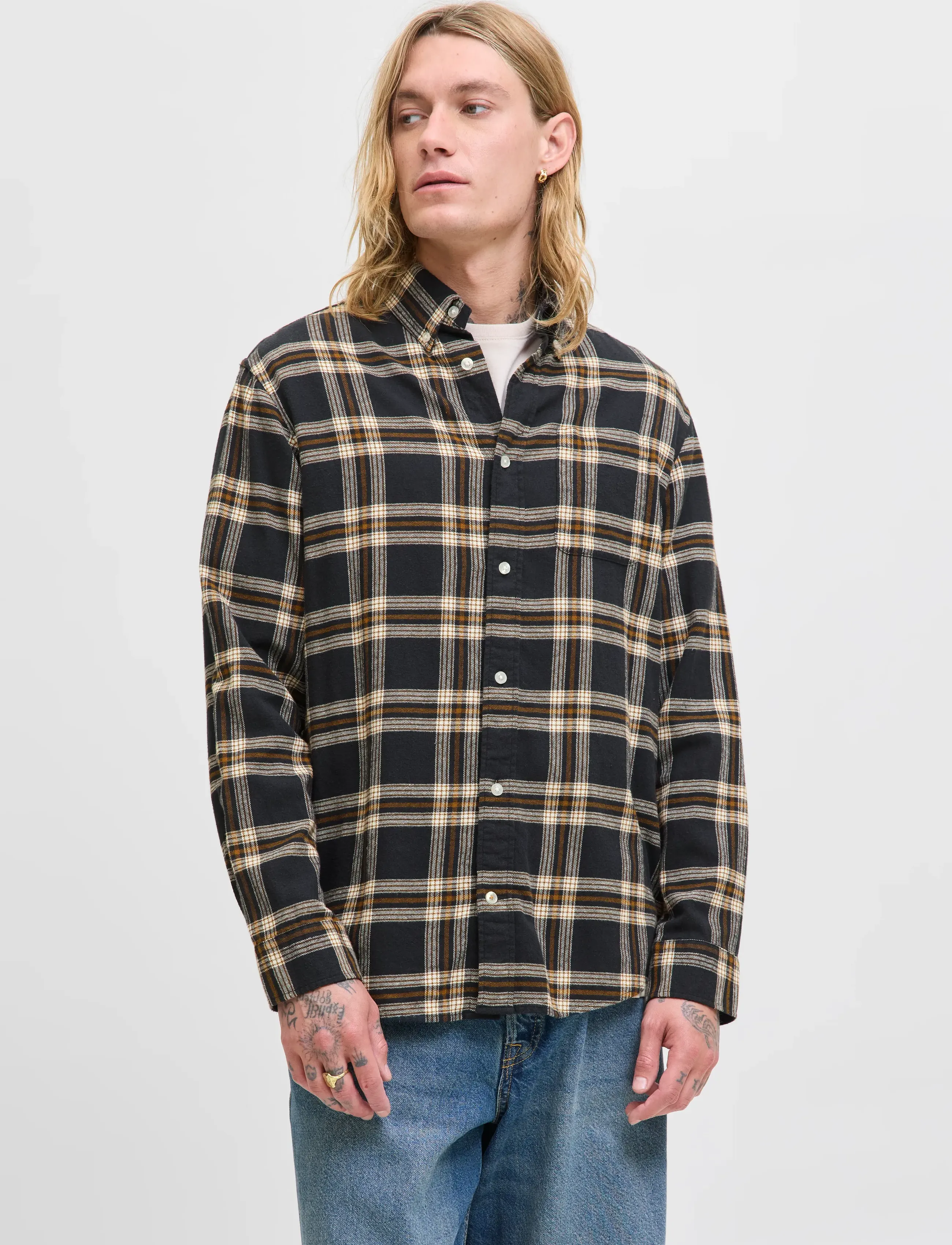 Jack & Jones Jjeclassic Flannel Check Shirt Ls Sn, XXL, Black, Shirts > Checkered Shirt, Herre
