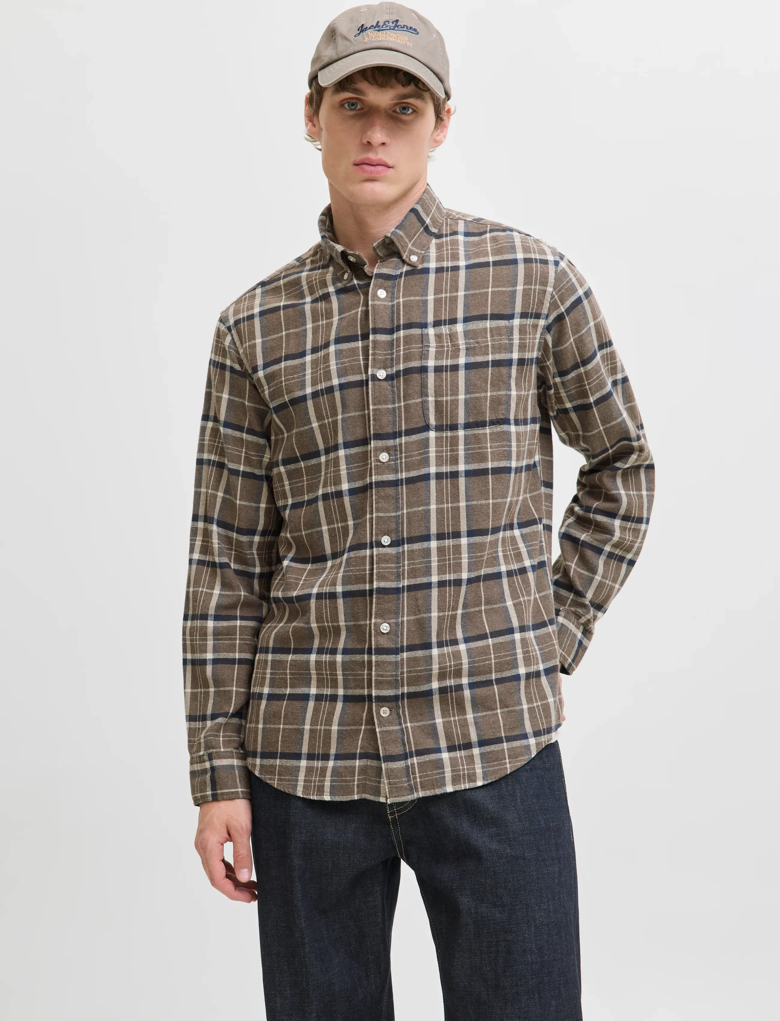 Jack & Jones Jjeclassic Flannel Check Shirt Ls Sn, M, Khaki green, Shirts > Checkered Shirt, Herre